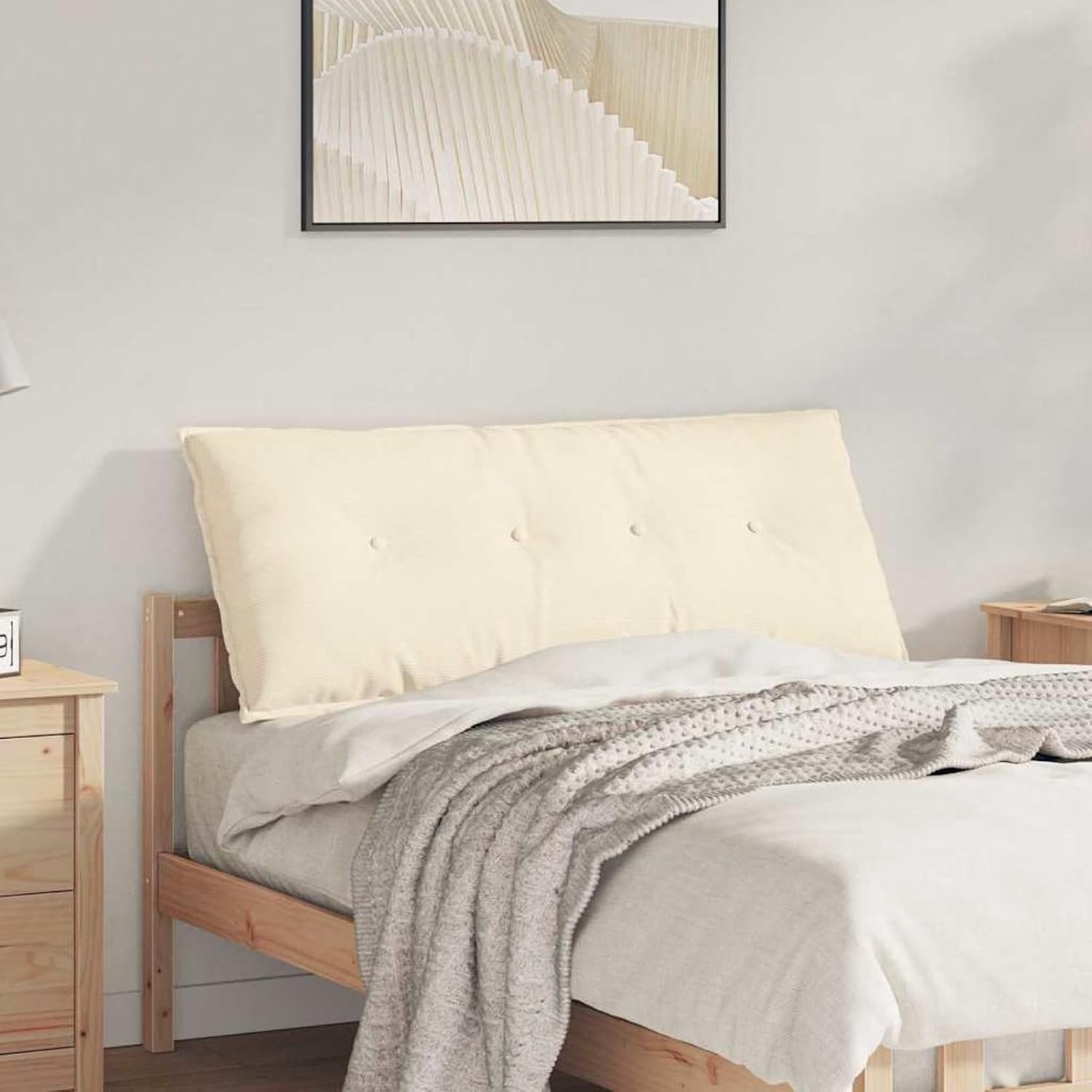 Rugkussen, 120 x 50 cm, crème, afneembare corduroy-hoes met ritssluiting, polyestervulling voor woonkamer, slaapkamer en kantoor