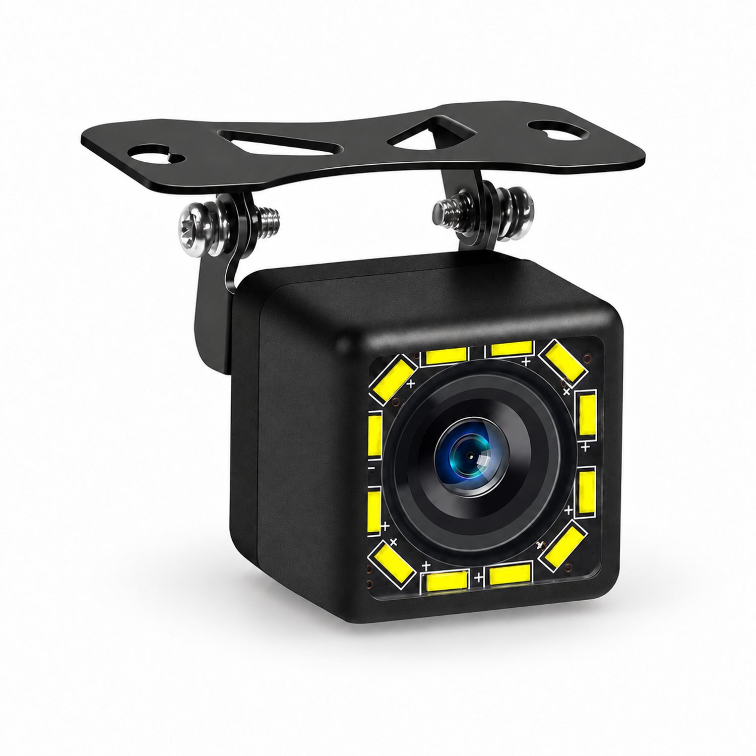 Boscer Achteruitrijcamera met 12 LED Nachtzicht - Geschikt voor Autoradio met Camera-ingang (CVBS) - Montagebeugel voor boven de Kentekenplaat - Inclusief Video- en Voedingskabel
