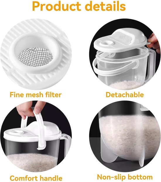 Rijstwasser, lichtgewicht rijstkom, plastic rijstzeef, meelfilter, graanwassing, keukenfilter met handvat, reiniging van granen, groenten en fruit — afbeelding 5