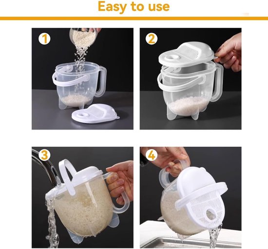 Rijstwasser, lichtgewicht rijstkom, plastic rijstzeef, meelfilter, graanwassing, keukenfilter met handvat, reiniging van granen, groenten en fruit — afbeelding 4