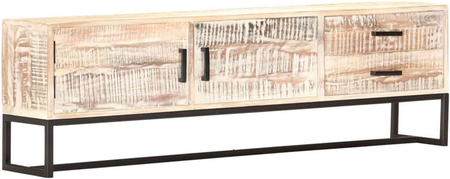 TV-kast, wit, 140 × 30 × 45 cm, massief acacia met 2 deuren en twee laden, stabiel lowboard, sideboard, opbergkast voor woonkamer, opslag van tijdschriften