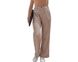Fakanhui Damesbroek met fleece gevoerd, geklede werkbroek, brede pijpen, hoge taille, winter, warme casual broek