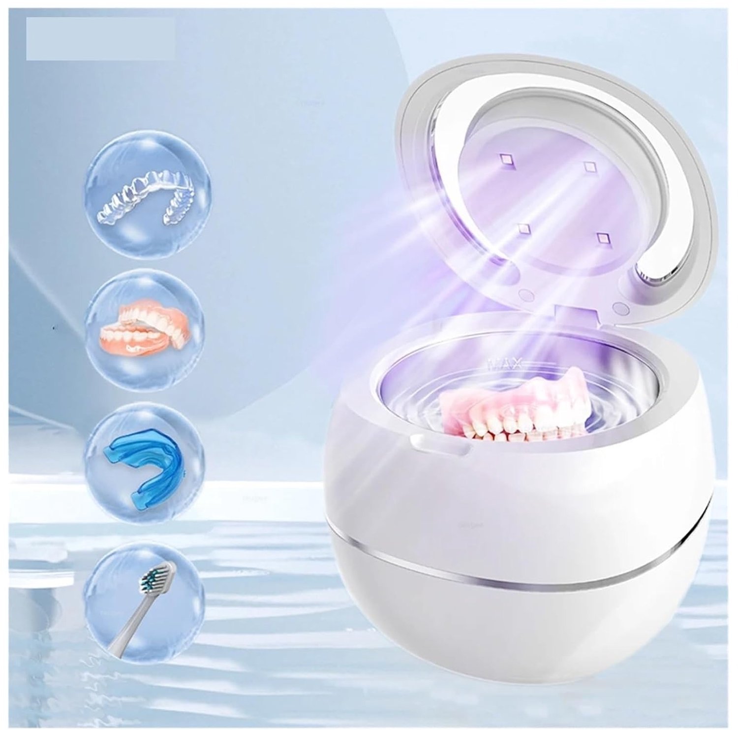Ultrasone Reiniger voor Beugels, Retainers & Sieraden | 180ml | UV-C Licht | 42kHz | 5 & 10 Min Standen | Wit