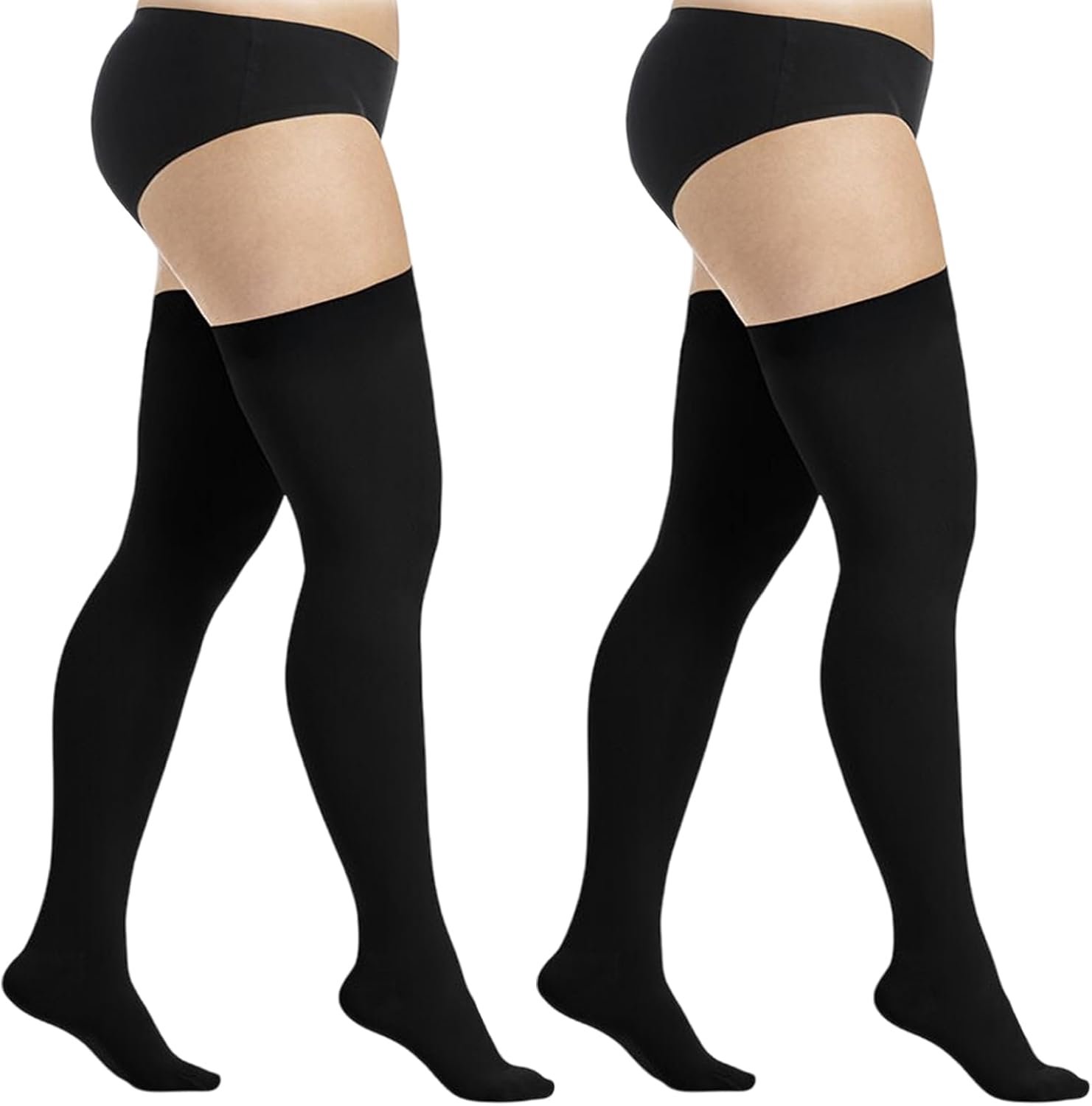 2 paar grote maat dijhoge sokken voor dames en meisjes, vrouwen dijhoge sokken over de knie sokken dames kniehoge panty extra lange laarzen kousen kniekousen beenwarmers (zwart)