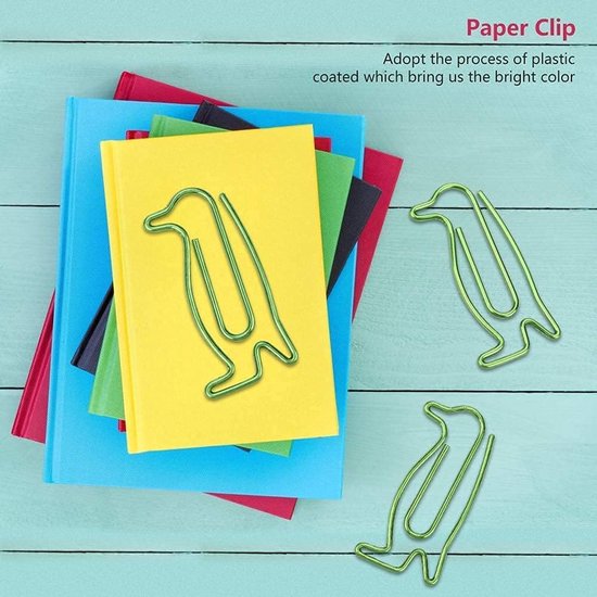 20 stuks mooie pinguïn vorm metalen paperclips pinguïn vorm bladwijzer school kantoor persoonlijke documenten organisatie clips, verjaardagscadeaus (groen) — afbeelding 4
