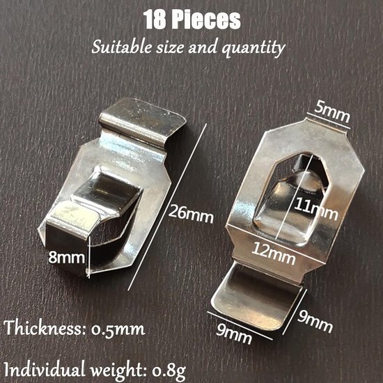 18 stuks cliphaken voor foto's, haken met veerclip, accessoires voor fotolijst, metaal, veer, wiel, clip haken voor het ophangen van lijst, canvas — afbeelding 3