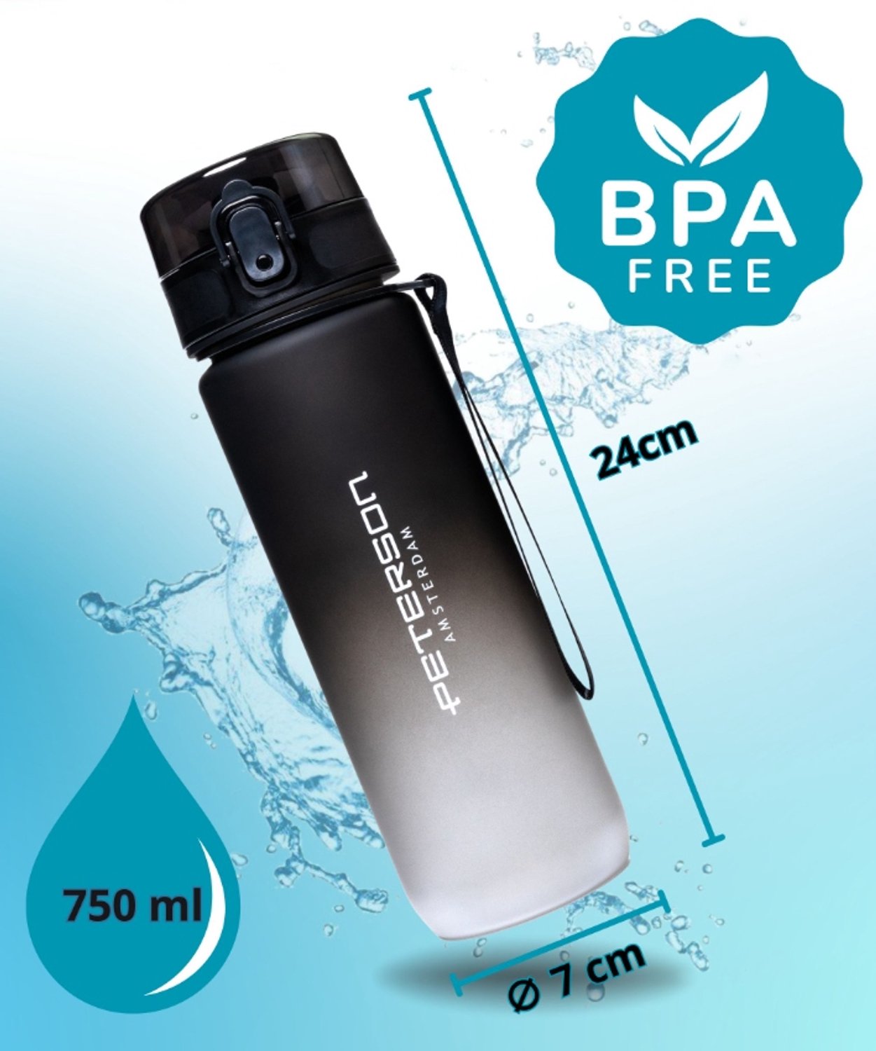 Tritan Bidon 750ml - Motiverende Waterfles met Maatstreep