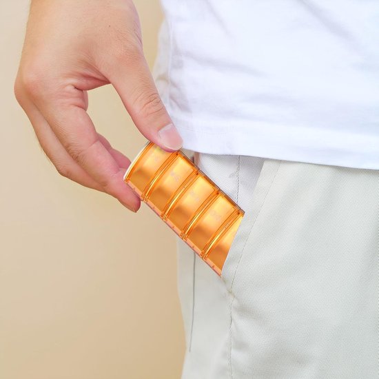 2 stuks wekelijkse pillendoos, afneembare pillendoos met 7 vakken, draagbare wekelijkse pillendoos voor tablets, vitaminen en levertraan (groen en oranje) — afbeelding 2