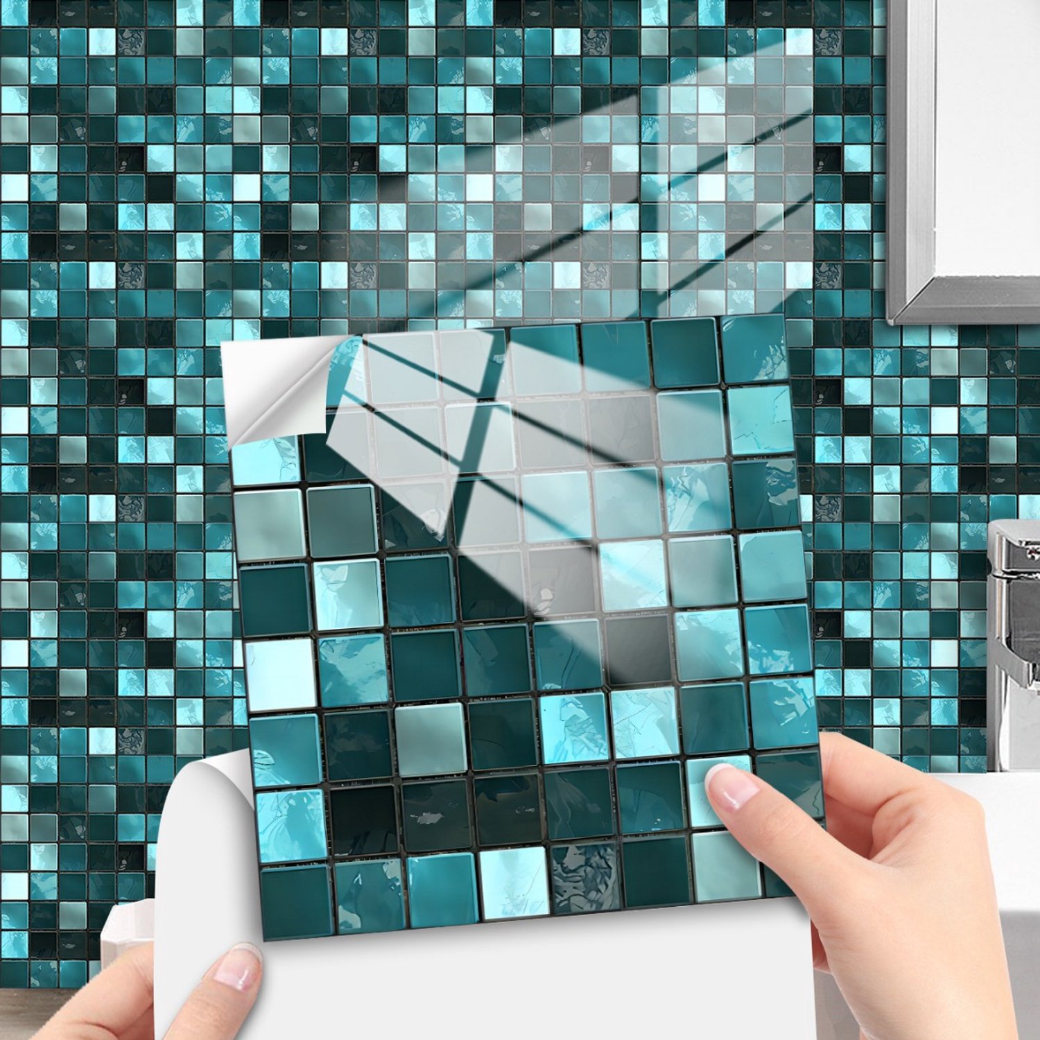 30-delige zelfklevende tegelstickers – Muurstickers voor interieurdecoratie (keuken & badkamer), 4 x 4 inch, blauw