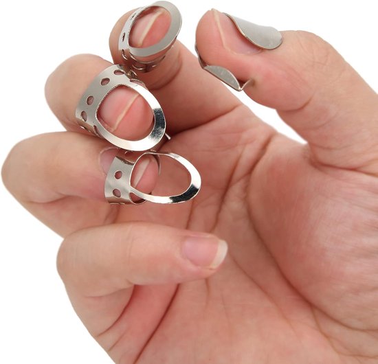 4 Stuks Vinger- en Duimplectrum Metaal Vingerhoesjes (Zilver/Goud) — afbeelding 5