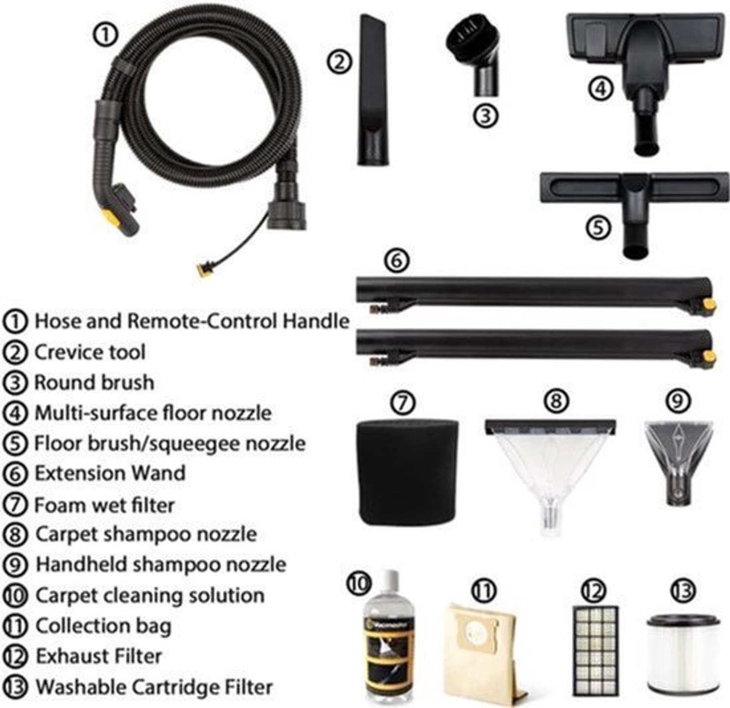Tapijtreiniger - Tapijtwassers - Droogstofzuiger - Vlekkenreiniger Sterke Zuigkracht - Ontsmetting - met Accessoires - voor Bank - Tapijt - Bekleding - Auto - 1300W - ‎72dB - 23L - ‎58.3 x 49.8 x 38.4 cm - Zwart/Geel