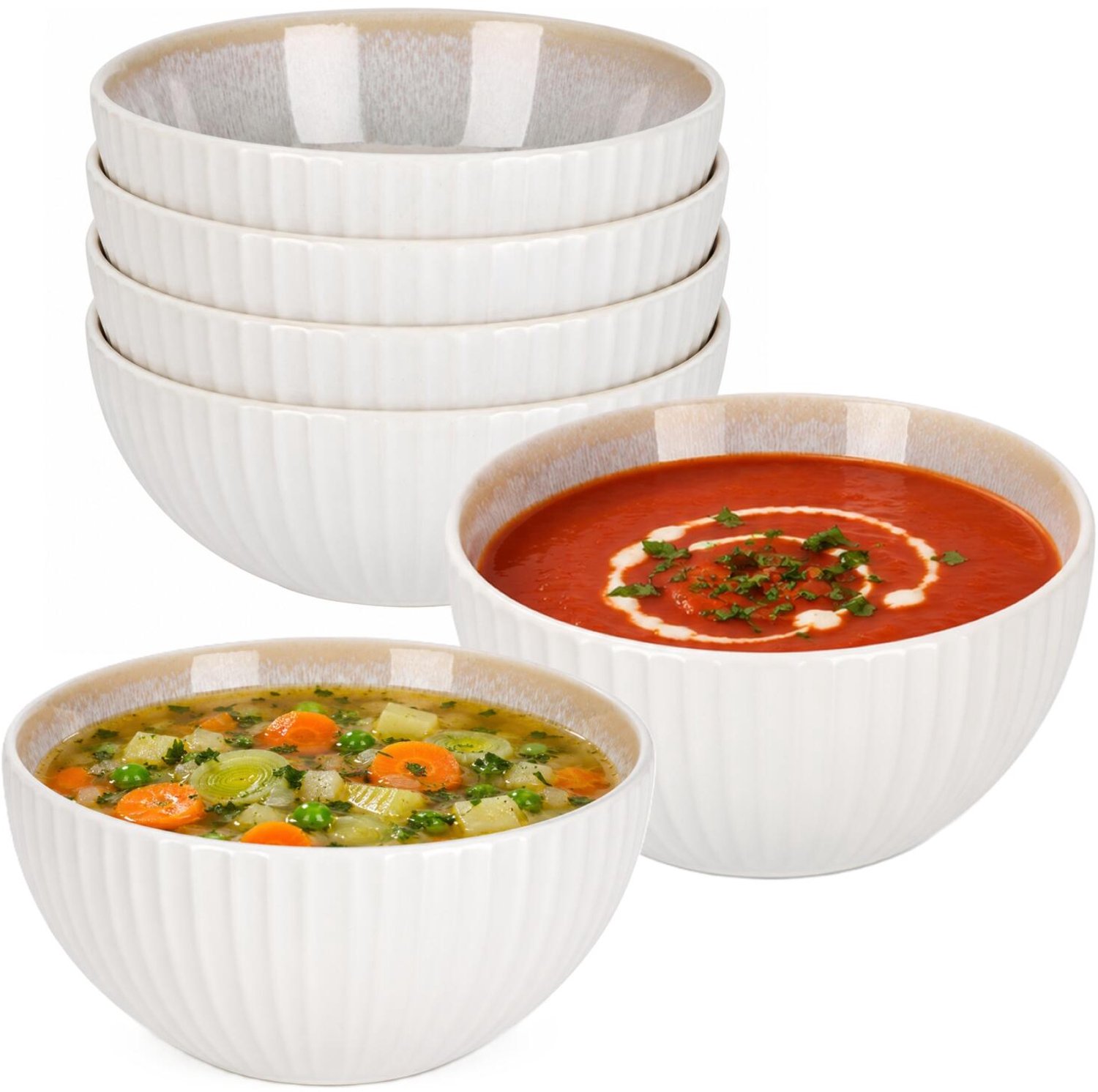 Siaki Soepkom Roman - 6x - wit - 14 x 8 cm - keramiek - kommetjes/schaaltjes - 500 ml