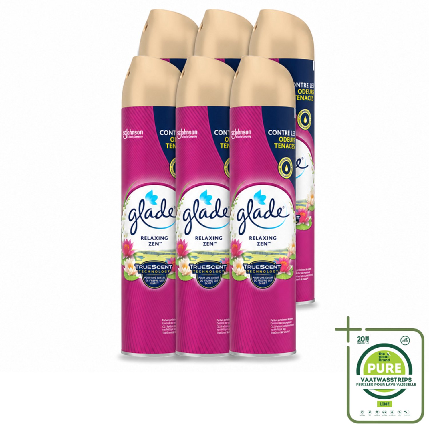 6 x Glade - Luchtverfrisser Spray - Relaxing Zen - 300 ml - Grootverpakking - Vaatwasstrips - Luchtverfrisser - Ontspanning - Geur - Frisheid - Essentiële Oliën