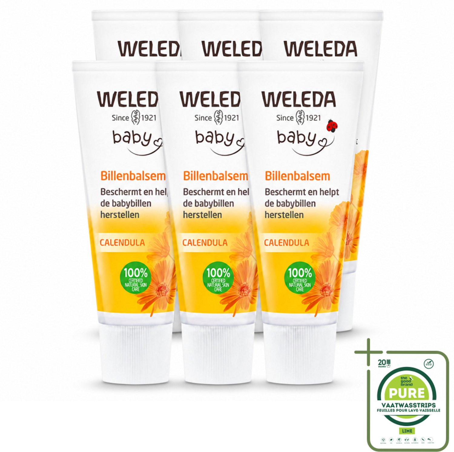 6 x WELEDA - Billenbalsem - Baby Calendula - 30 ml - Grootverpakking - Vaatwasstrips - Babybillen - Luieruitslag - Babyhuid - Natuurlijke Verzorging - Zinkoxide