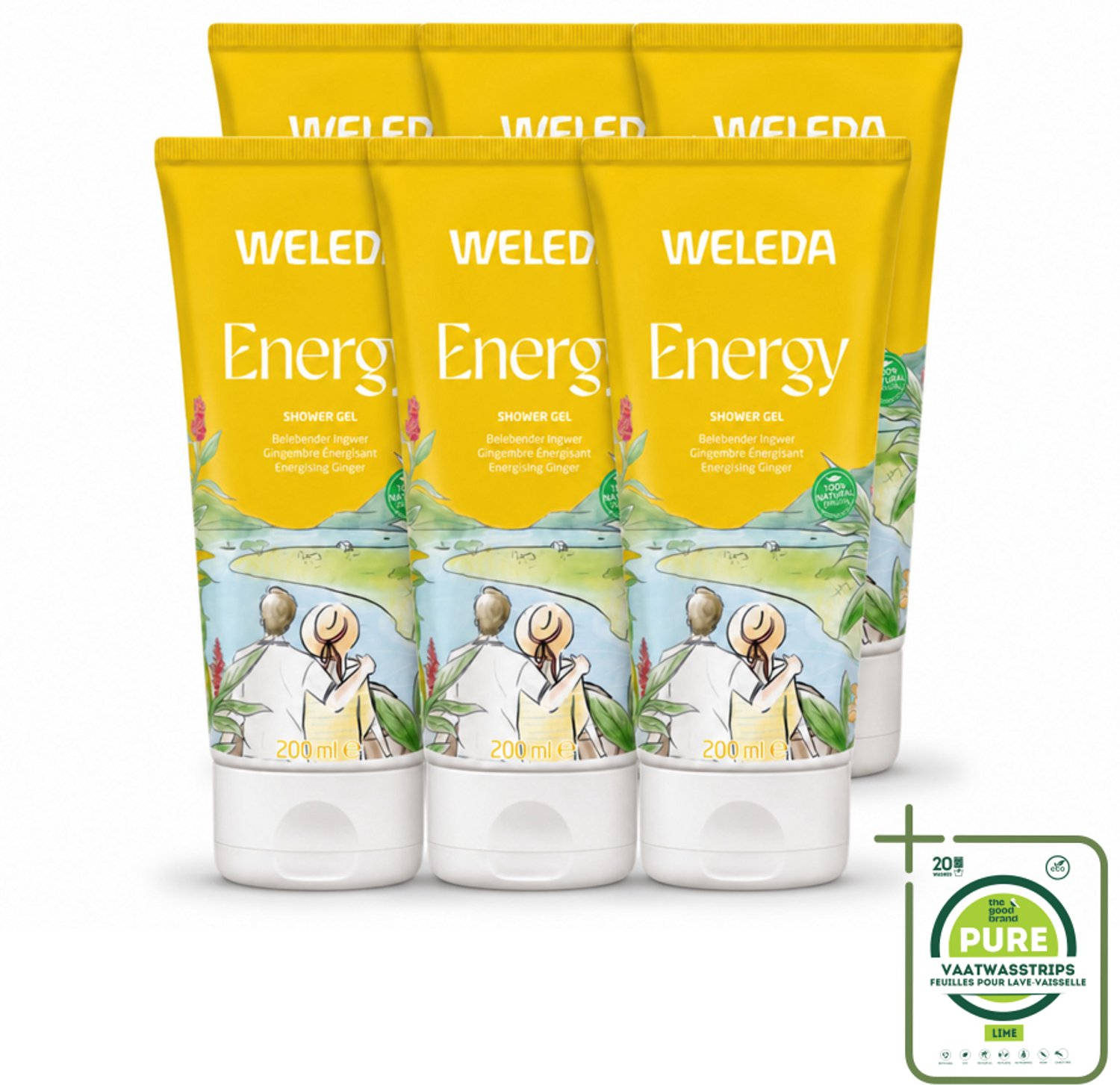 6 x WELEDA - Douchegel Aroma Shower Energy - 200 ml - Grootverpakking - Vaatwasstrips - Energie - Energieboost - Natuurlijke Douchegel - Aromatherapie - Frisheid