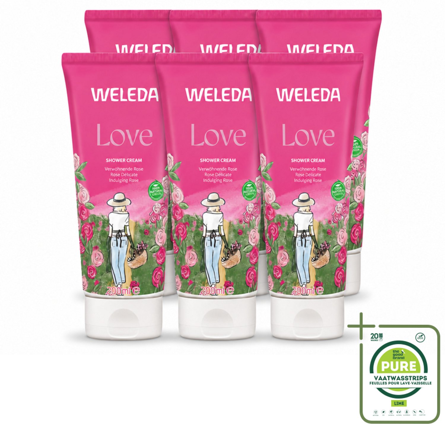6 x WELEDA - Douchecrème Aroma Shower Love - 200 ml - Grootverpakking - Vaatwasstrips - Douchecrème - Aromatherapie - Liefdevolle Geur - Natuurlijke Verzorging - Wellness