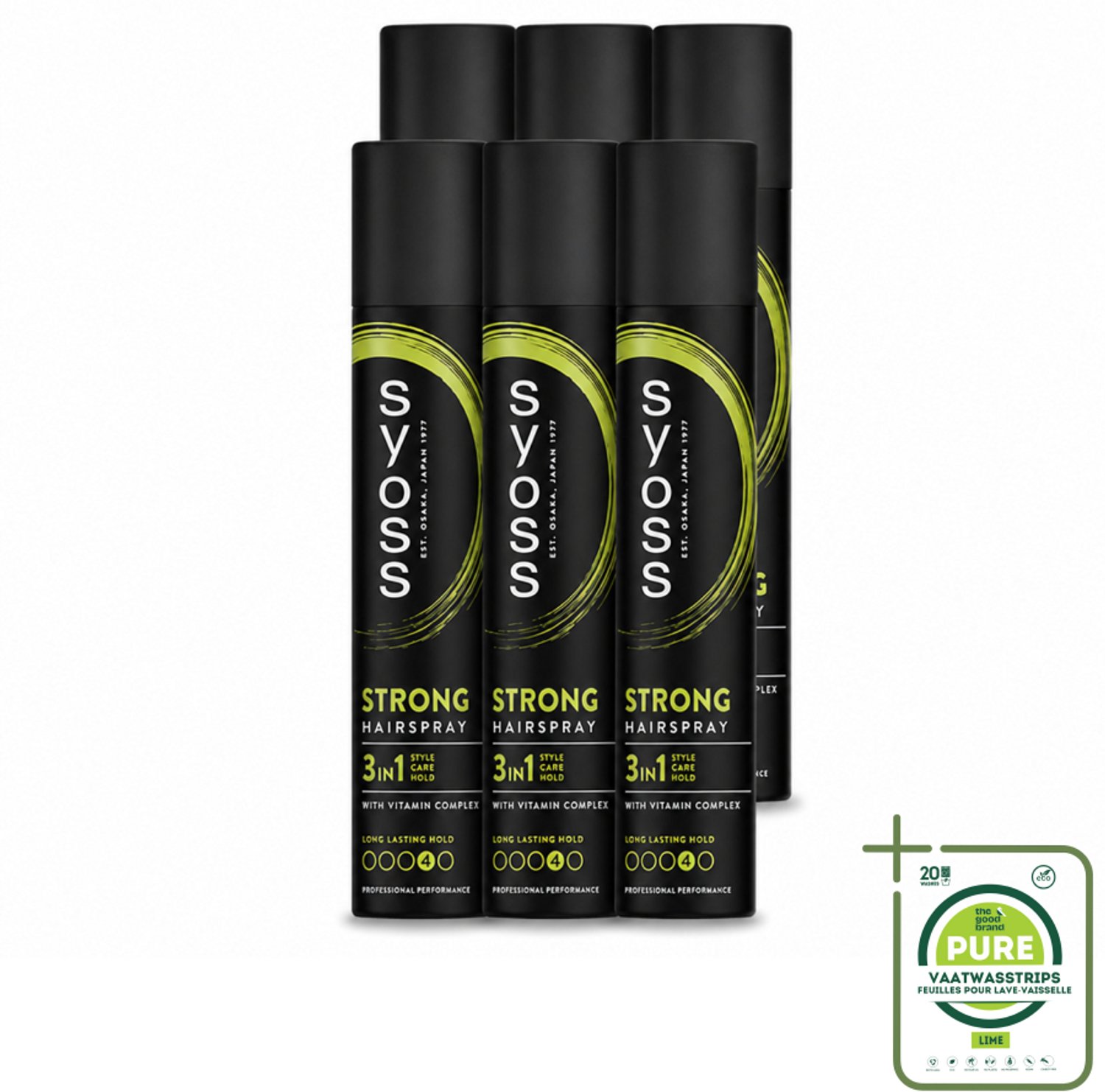 6 x Syoss - Strong Hold - Haarspray - Sterke Fixatie - 300 ml - Grootverpakking - Vaatwasstrips - Haarspray - Sterk Houden - 48 Uur Hold - Styling - Haarverzorging