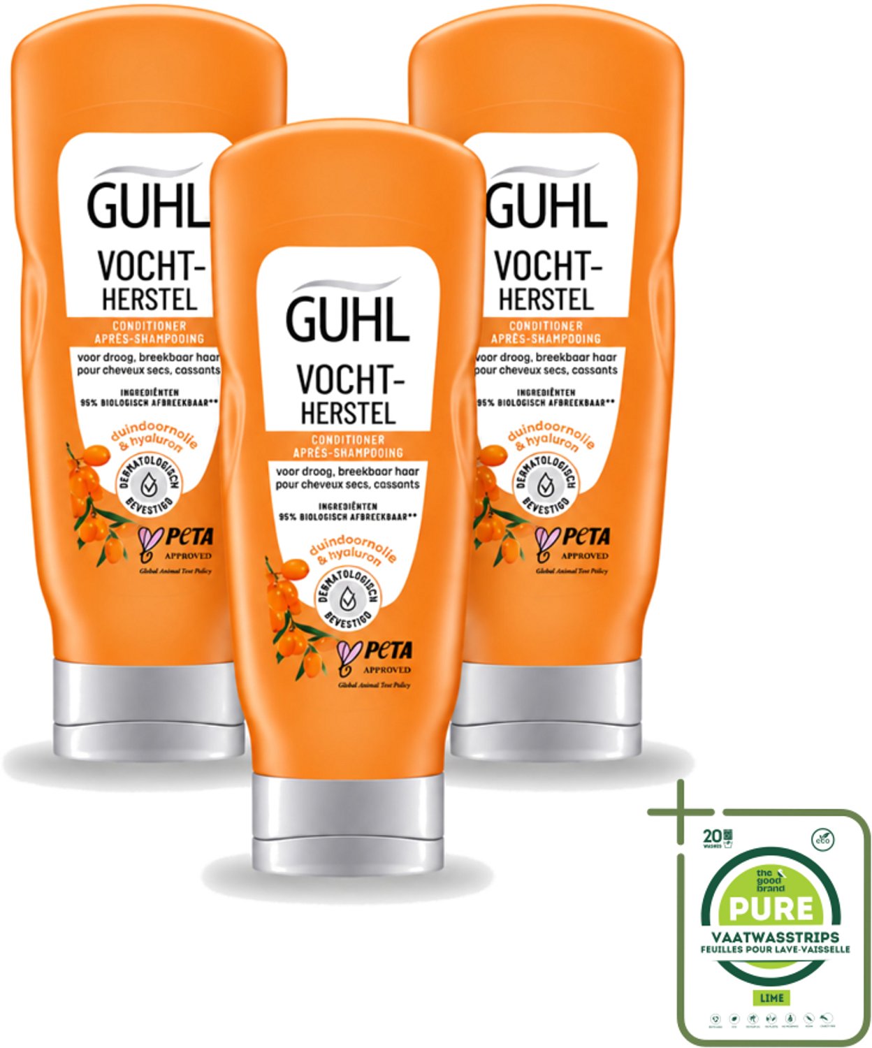 3 x Guhl - Crème Conditioner - Vochtbalans - 200 ml - Grootverpakking - Vaatwasstrips - Hydratatie Haar - Vochtbalans Haar - Droog Haar - Zachtheid Haar - Tarwekiem-olie