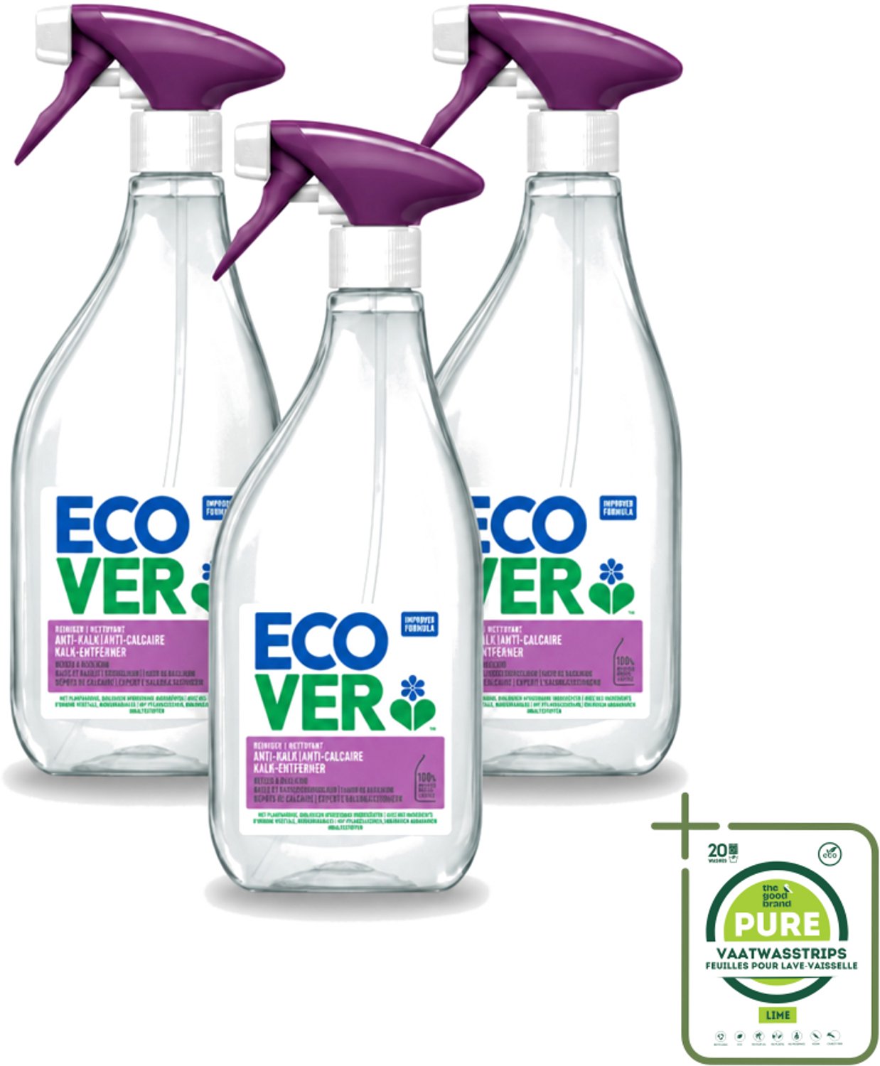 3 x Ecover - Kalkreiniger - Bessen & Basilicum - 500 ml - Grootverpakking - Vaatwasstrips - Kalkverwijderen - Kalkaanslag - Reiniger - Natuurlijke Reiniger - Ecologische Reiniger