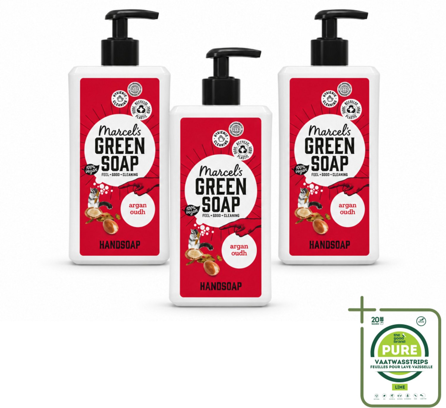 3 x Marcel's Green Soap - Handzeep Argan & Oudh - Plantaardig & duurzaam - 500 ml - Grootverpakking - Vaatwasstrips - Handzeep - Natuurlijke Handzeep - Arganolie - Oudh - Plantaardige Handzeep