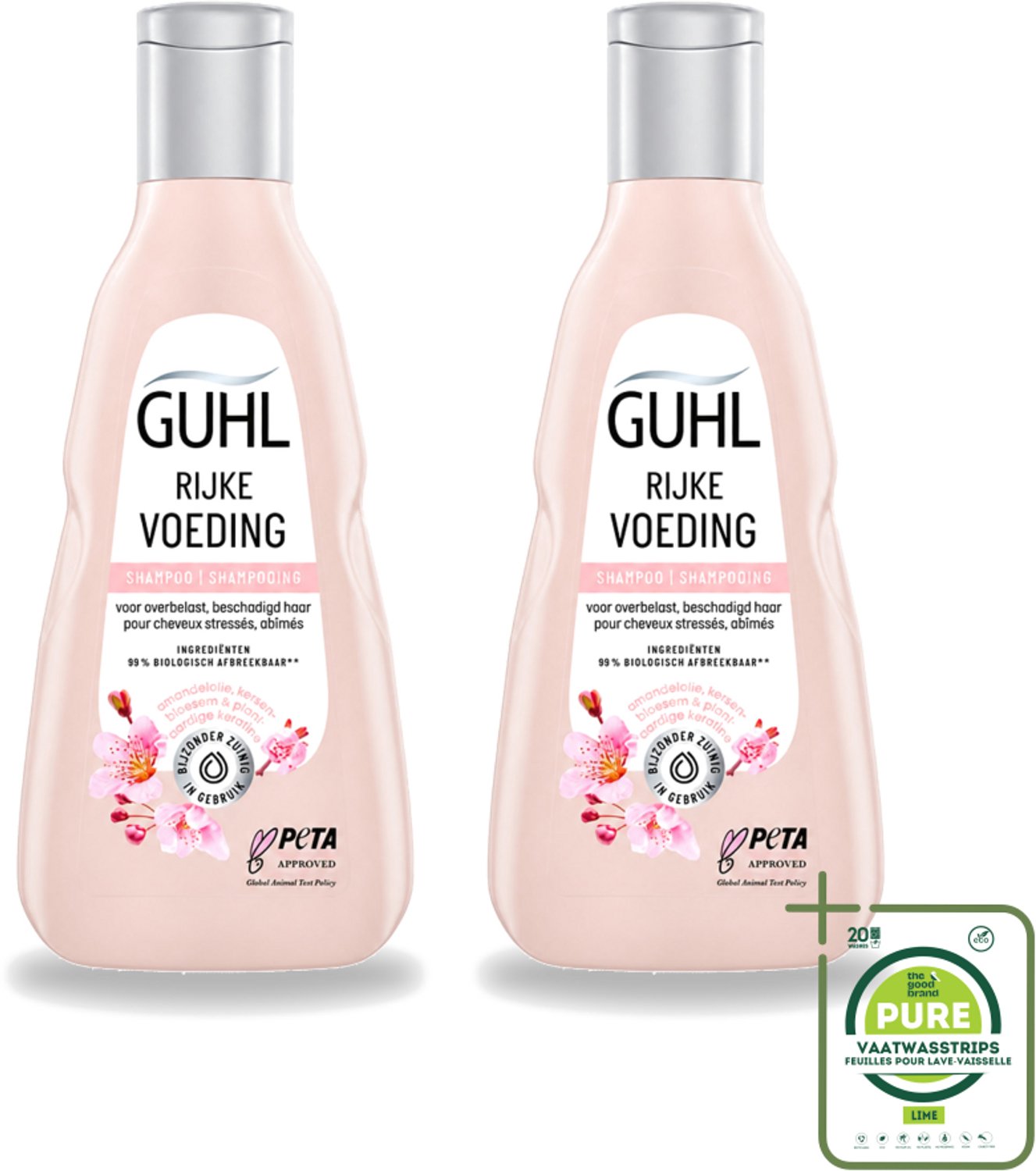 2 x Guhl - Shampoo - Rijke Voeding - 250 ml - Grootverpakking - Vaatwasstrips - Voedend Haarshampoo - Droog Haar - Uitgedroogd Haar - Haar Verzorging - Amandelolie