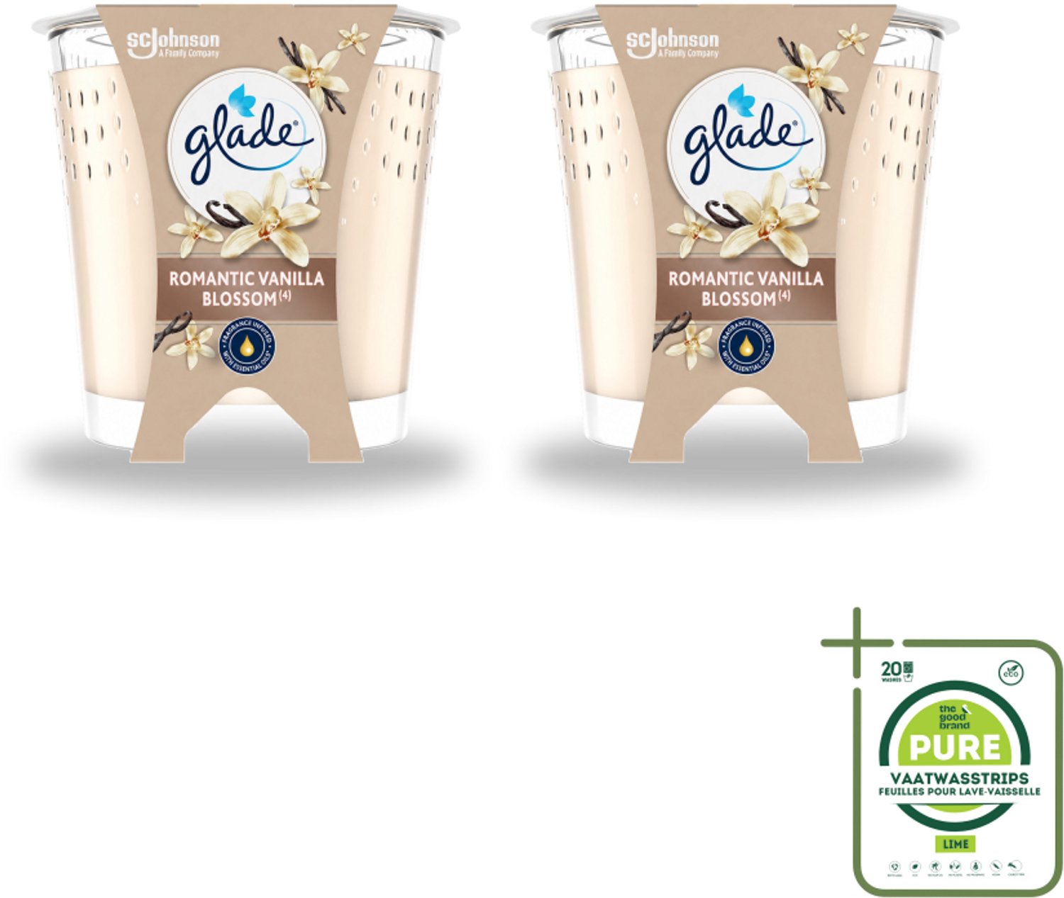 2 x Glade - Geurkaars Romantic Vanillebloesem - 100% Raapzaadwas & Vegan - 112 g - Grootverpakking - Vaatwasstrips - Romantische Kaars - Geurkaars - Vegan Kaars - Warme Geur - Amber Geur