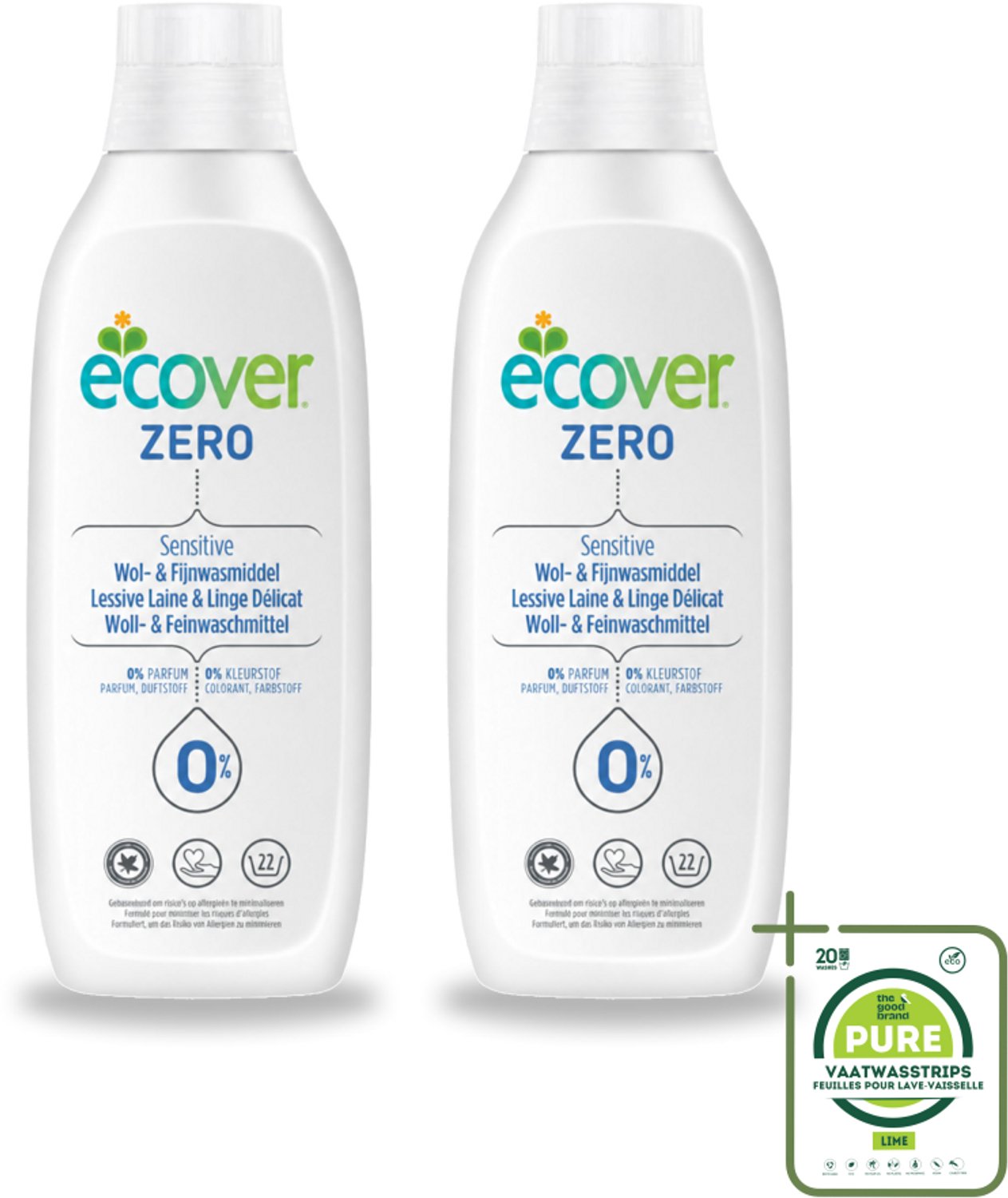2 x Ecover - Vloeibaar wasmiddel - Wol & Fijnwas - 1 liter - Grootverpakking - Vaatwasstrips - Wasmiddel Wol - Vloeibaar Wasmiddel - Zacht Wasmiddel - Delicate Stoffen - Zacht Was