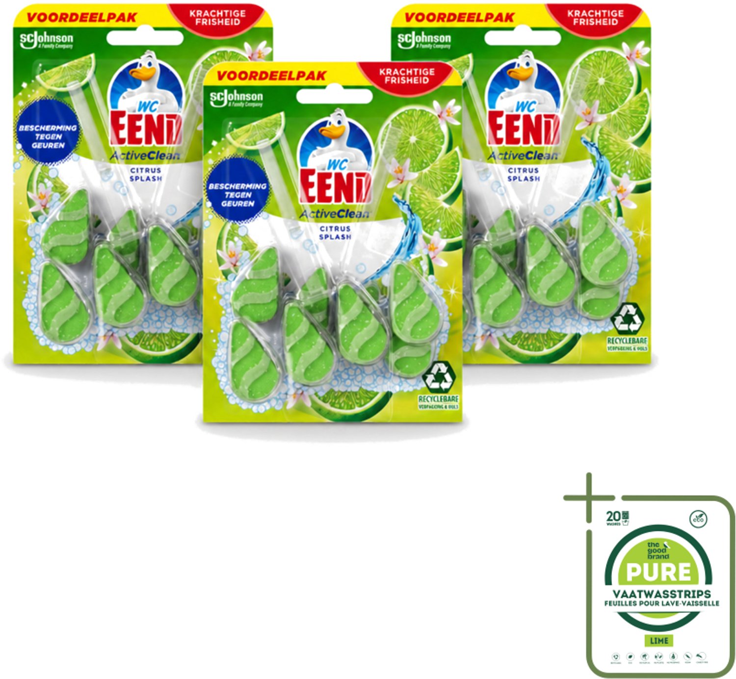 3 x WC Eend - Active Clean Citrus - Toiletblok Duopack - Krachtige Citrusgeur - 2 Toiletblokken - Grootverpakking - Vaatwasstrips - Toiletblok - Reiniging Toilet - Citrusgeur Toilet - Schuim Toilet - Hygiëne Toilet