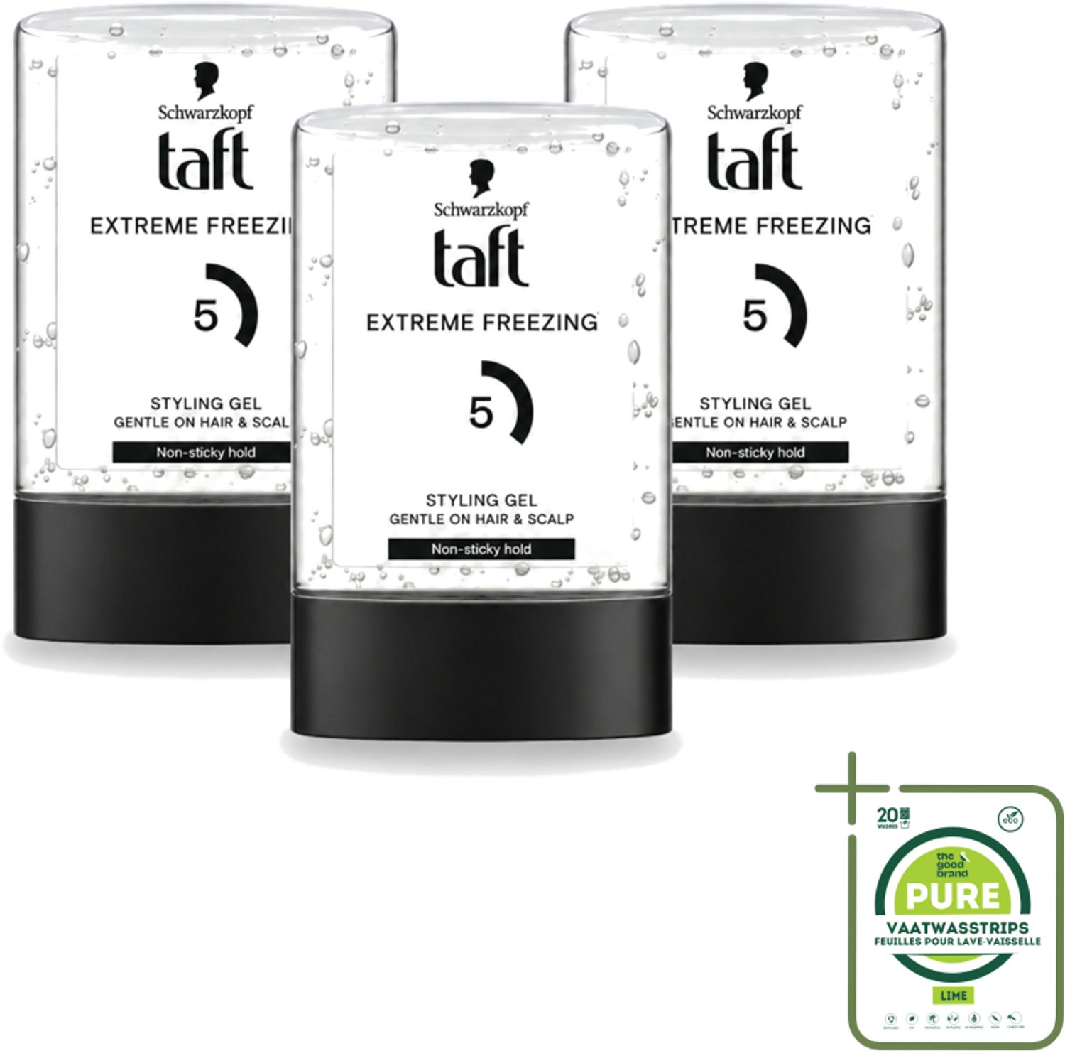 3 x Taft - Extreme freezing 5 - Styling Gel - Sterke hold - 300 ml - Grootverpakking - Bevriezende Fixatie - Krachtige Hold - Kort Haar - Styling Gel - Vegan Gel