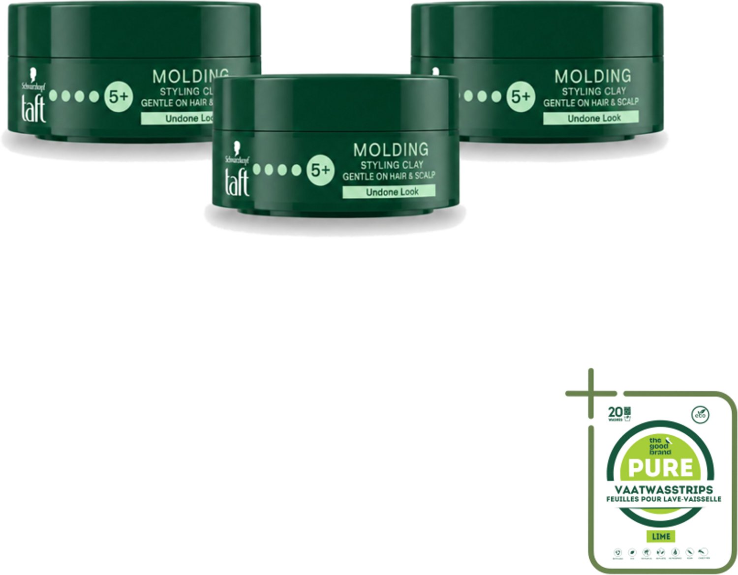 3 x Taft - Molding Styling Clay - Hold 5+ - Vormbare hold - 75 ml - Grootverpakking - Matte Finish - Vormbare Hold - Textuur - Structuur - Herwerkbare Fixatie