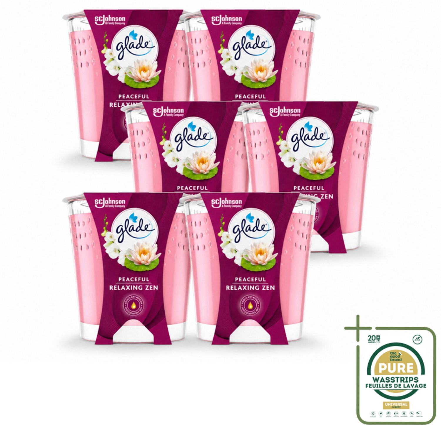 6 x Glade - Geurkaars Relaxing Zen - 100% Raapzaadwas - 112 g - Wasstrips - Geurkaars - Kaars - Geur - Rust - Calme