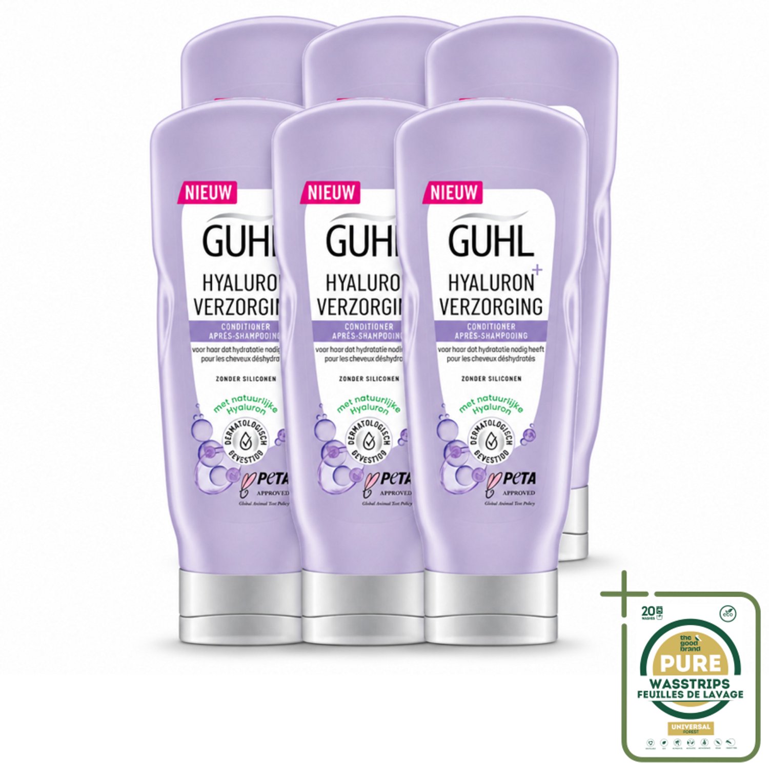6 x Guhl - Conditioner - Hyaluron+ Verzorging - 200 ml - Wasstrips - Haarverzorging - Hyaluron - Vochtigheid - Droog Haar - Gezond Haar