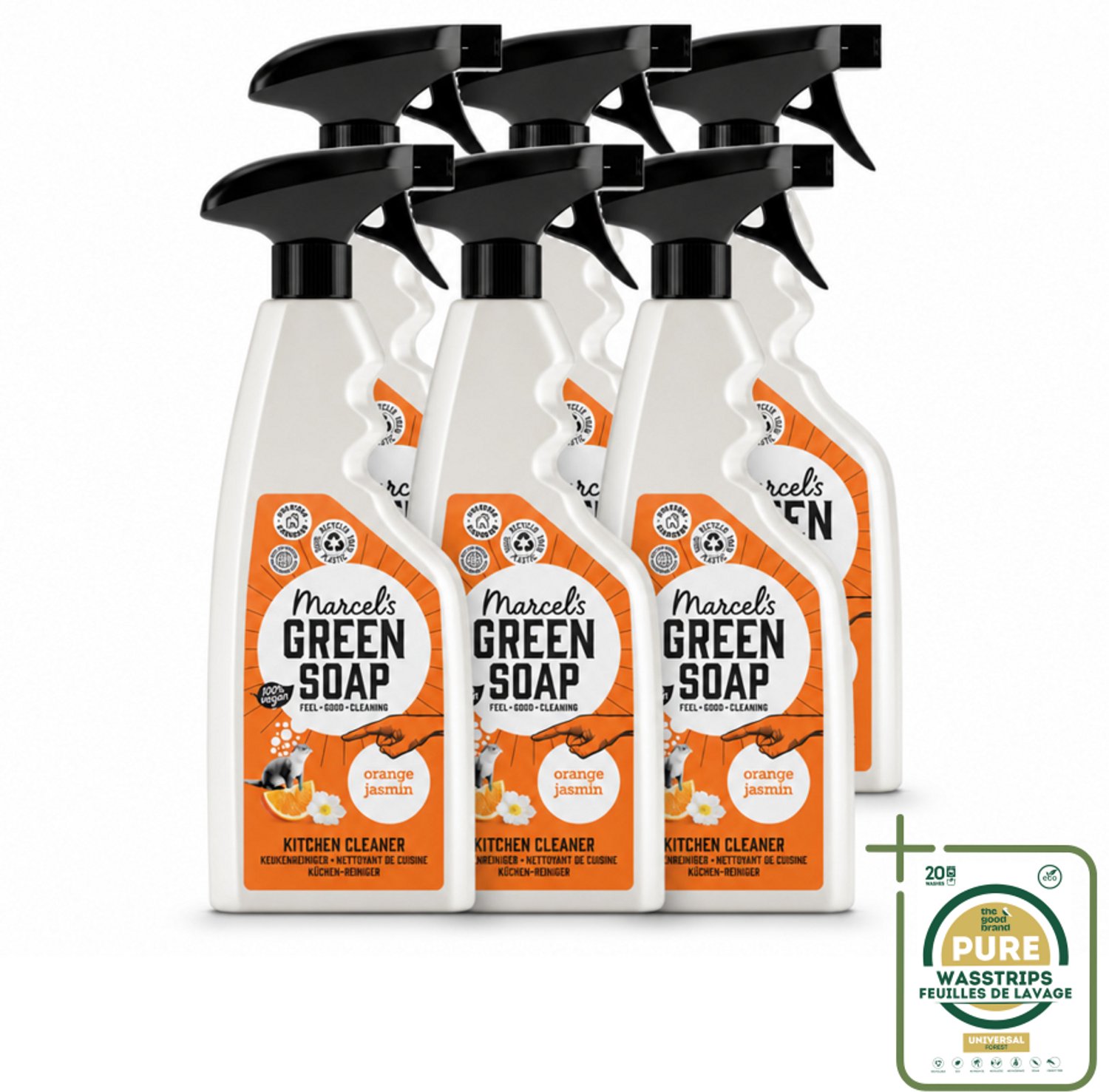 6 x Marcel's Green Soap - Keukenreiniger - Sinaasappel & Jasmijn - Tegen vet & vuil - 500 ml - Wasstrips - Keukenreiniger - Vet En Vuil Verwijderen - Natuurlijke Reiniger - Milieuvriendelijke Schoonmaak - Keuken Reinigen