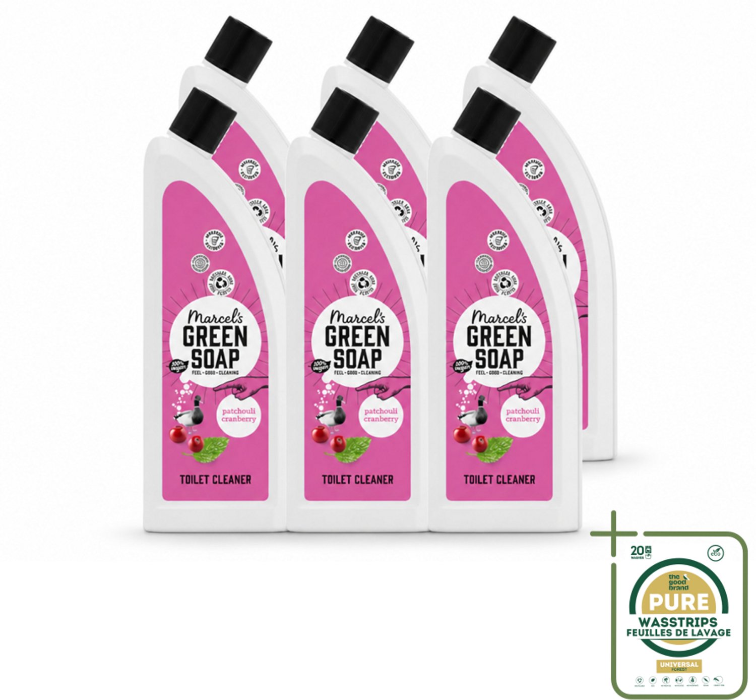 6 x Marcel's Green Soap - Toiletreiniger - Patchouli & Cranberry - Krachtige frisheid - Wasstrips - Toiletreiniger - Milieuvriendelijk Reinigen - Natuurlijke Toiletreiniger - Vegan Toilet Reiniger - Patchouli Geur