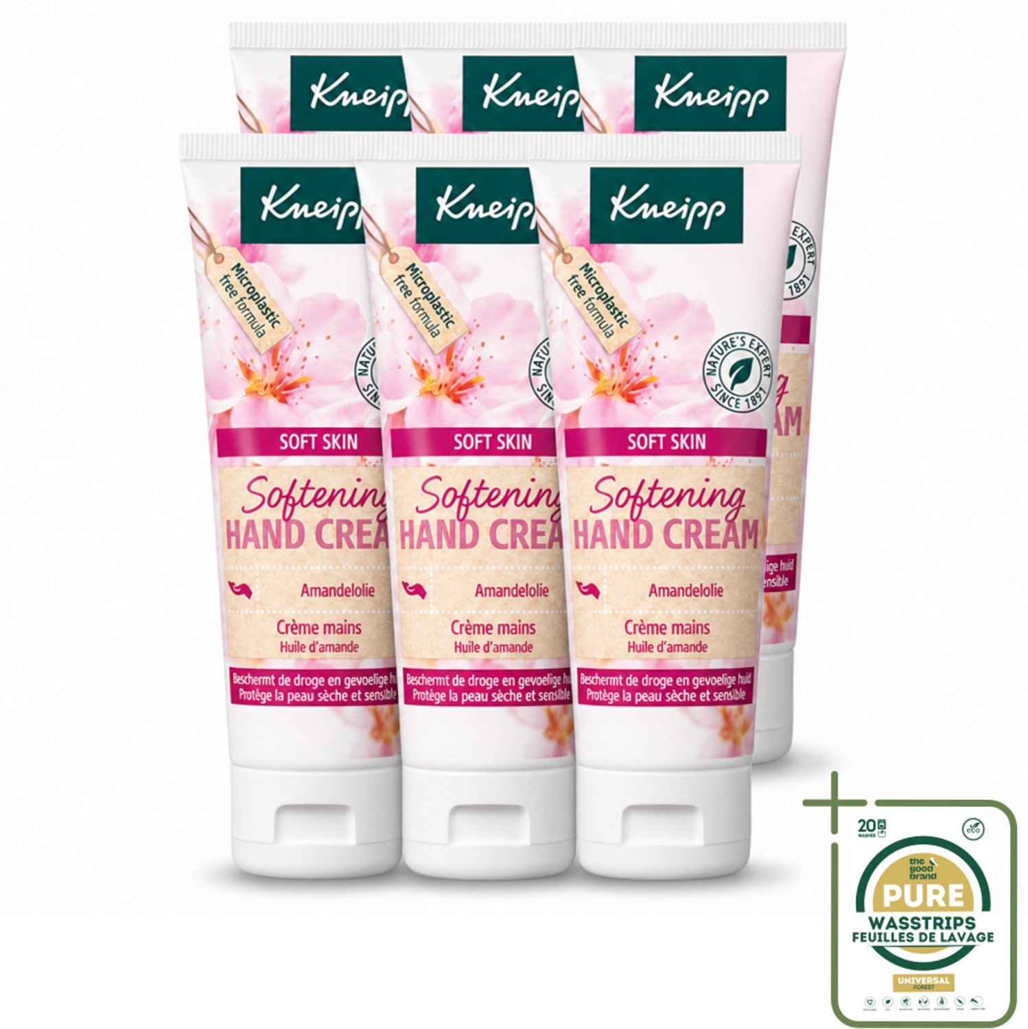 6 x Kneipp - Handcrème - Soft Skin - Amandelbloesem - 75 ml - Wasstrips - Handcrème - Droge Handen - Gevoelige Handen - Amandelolie - Sheabutter