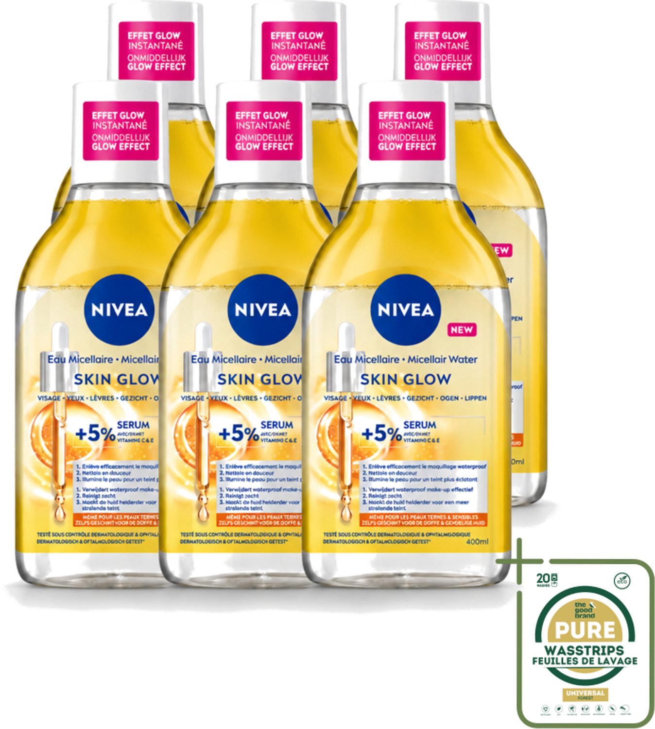 6 x NIVEA - Micellair Water - Serum Verrijkt Stralend - Verwijdert Waterbestendige Make-up - 400 ml - Wasstrips - Gevoelige Huid - Micellair Water - Stralende Huid - Reinigingsgel - Hydraterend