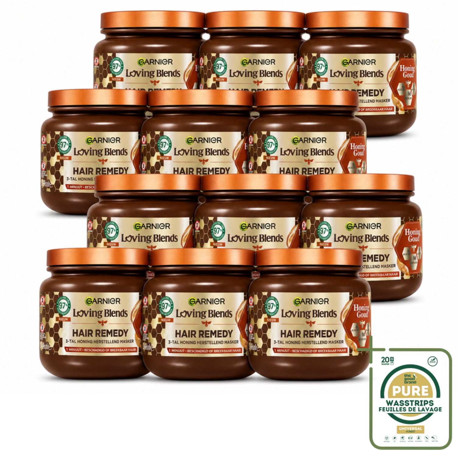 12 x Garnier - Loving Blends Honing Goud - Hair Remedy Haarmasker - Beschadigd & Breekbaar Haar - 340 ml - Wasstrips - Haarherstel - Haarmasker - Haarscheuren - Haarbreuk - Gespleten Punten