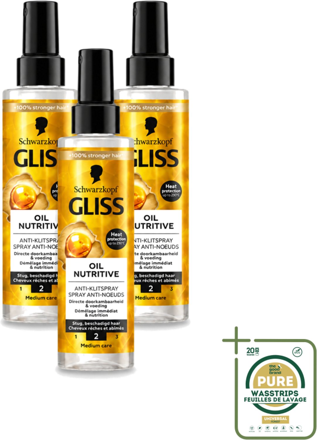 3 x Gliss - Hair Repair - Anti-Klitspray - Oil Nutritive - Makkelijk Doorkambaar Haar - 200 ml - Wasstrips - Anti-klitspray - Haarbescherming - Haarverzorging - Haarvoeding - Haarverzorging Voor Droog Haar