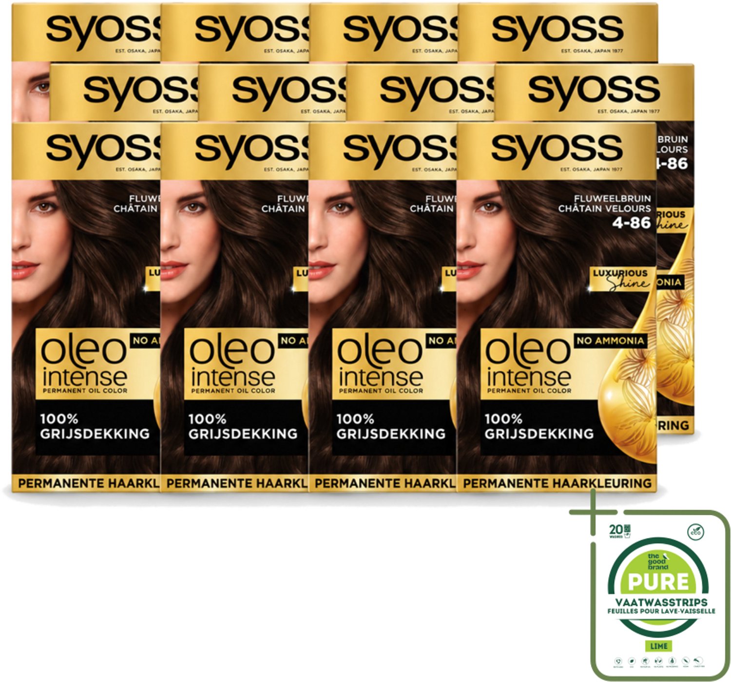 12 x SYOSS - Oleo Intense 4-86 - Haarverf - Permanente Haarkleuring - Fluweelbruin - Langdurige Kleur - Grootverpakking - Vaatwasstrips - Haarkleuring Zonder Ammoniak - Fluweelbruin - Permanente Haarkleuring - Grijsdekking - Haarverzorging