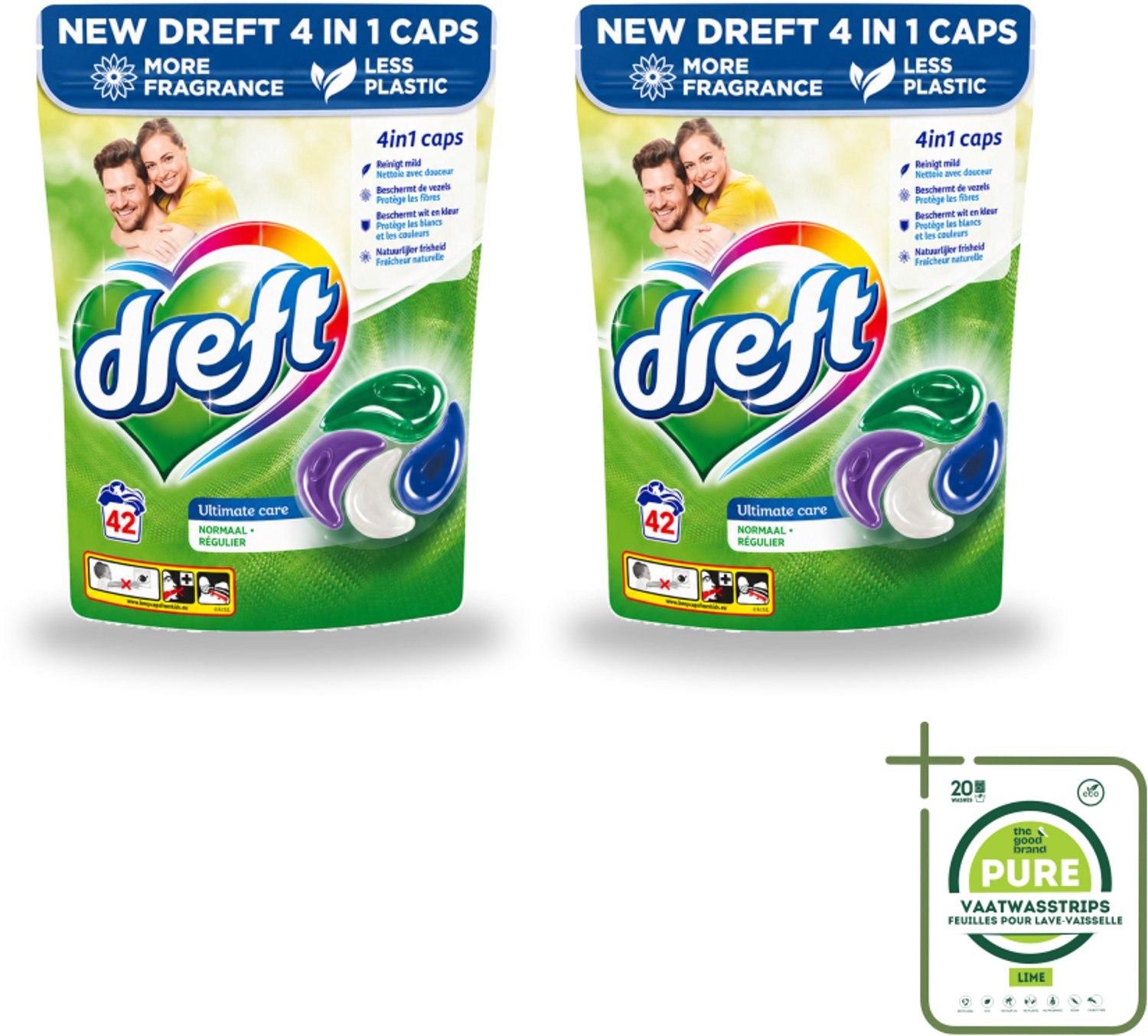 2 x Dreft - Wasmiddelcapsules - Ultimate Care - Zachte verzorging - 42 Wasbeurten - Grootverpakking - Vaatwasstrips - Wasmiddel - Wascapsule - Waskracht - Textielbescherming - Kleurbehoud