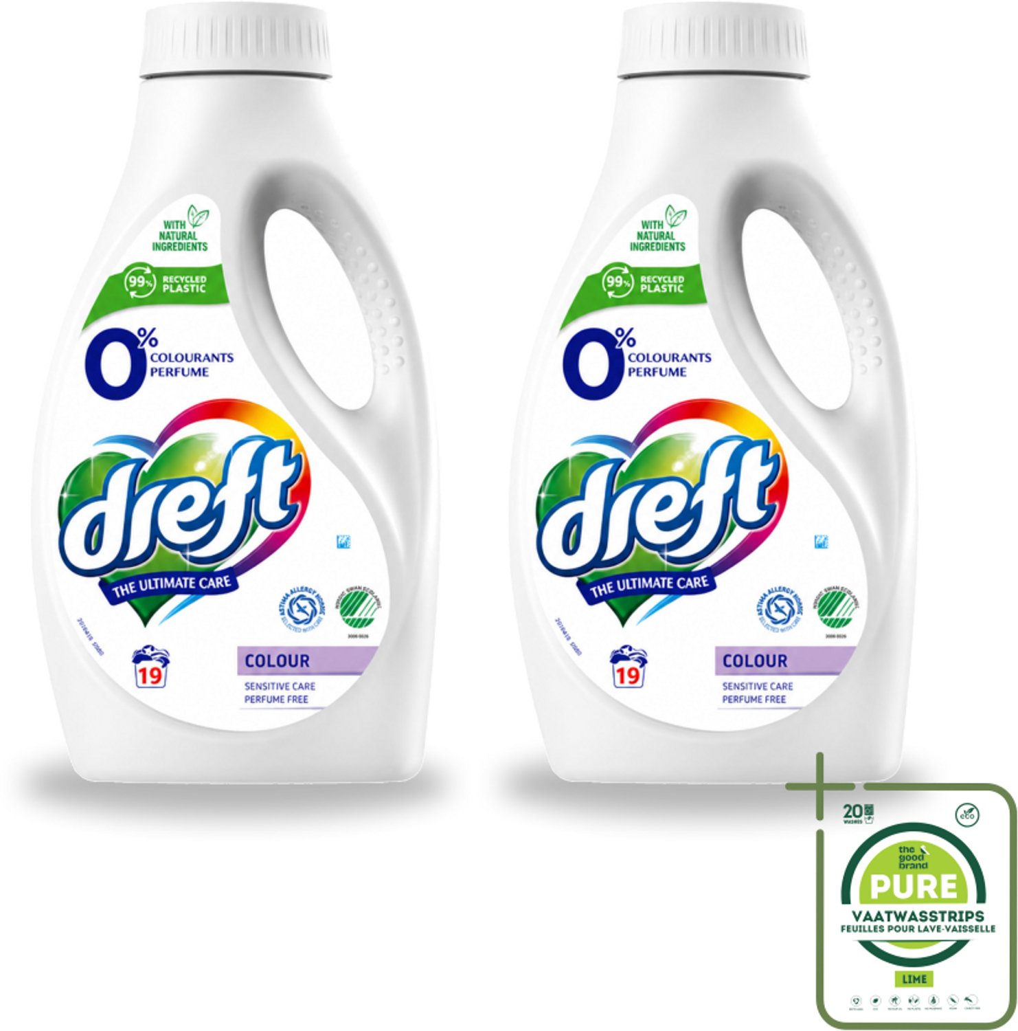 2 x Dreft - Vloeibaar Wasmiddel - 0% Gekleurde Was - Hypoallergeen - 19 Wasbeurten - Grootverpakking - Vaatwasstrips - 0% Parfum - Gevoelige Huid - Gekleurde Was - Natuurlijke Wasmiddel - Zachte Was