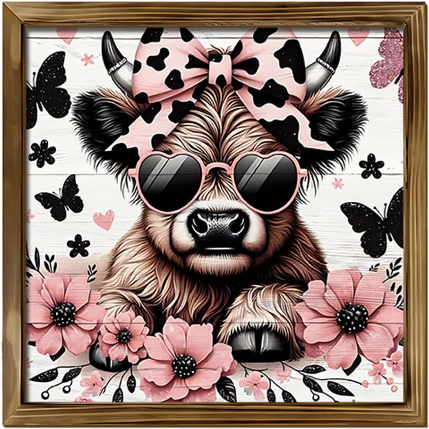 Koe kunst wanddecoratie bloemen koe poster met lijst
