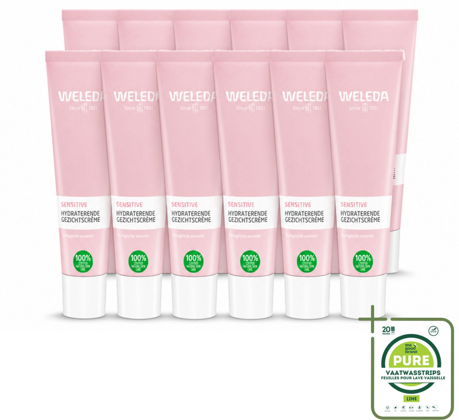 12 x WELEDA - Gezichtscrème Sensitive Hydraterend - Voor gevoelige huid - 30 ml - Grootverpakking - Vaatwasstrips - Gevoelige Huid - Hydraterende Crème - Amandelolie - Roodheid Verminderen - Huidbarrière