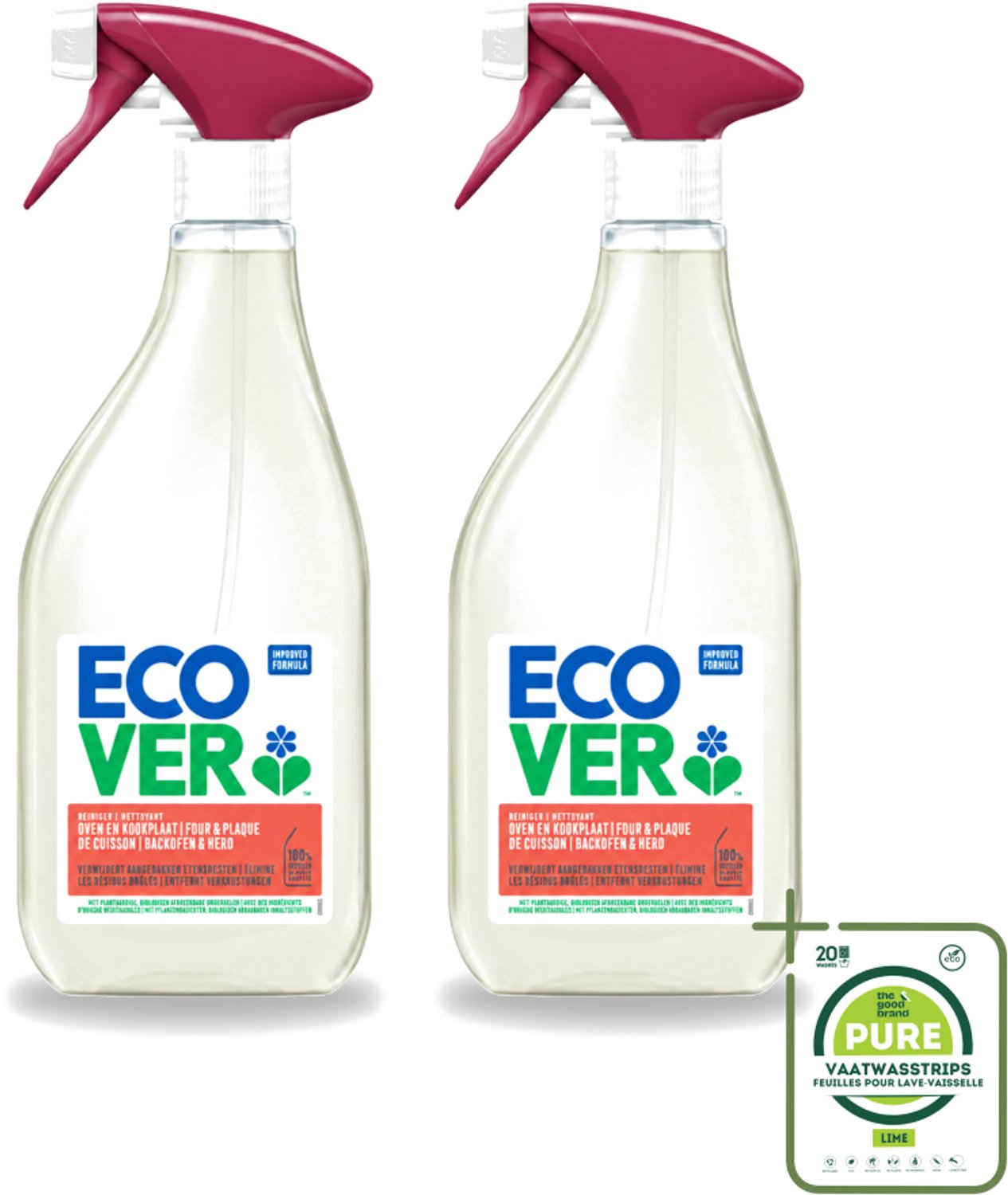 2 x Ecover - Oven- & Kookplaatreiniger - Power Cleaner - 500 ml - Grootverpakking - Vaatwasstrips - Oven Reinigen - Kookplaat Reinigen - Vet Verwijderen - Plantaardige Reiniger - Vuil Verwijderen