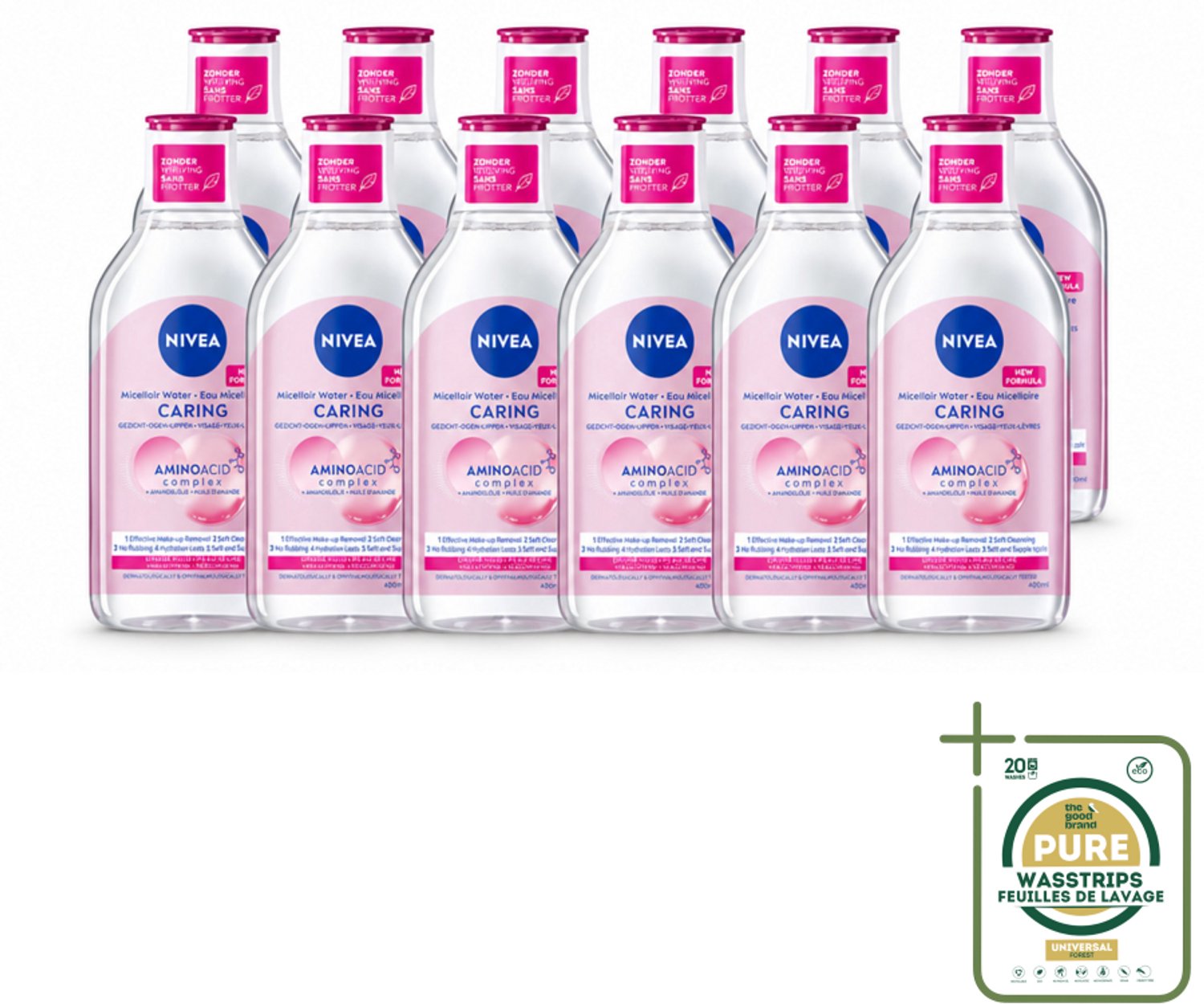12 x NIVEA - Micellair Water - Essentials Verzachtend & Verzorgend - Voor droge huid - Met Amandelolie & Aminozuren - 400 ml - Wasstrips - Micellair Water - Gezichtsreiniger - Droge Huid - Verzorgend Water - Amandelolie