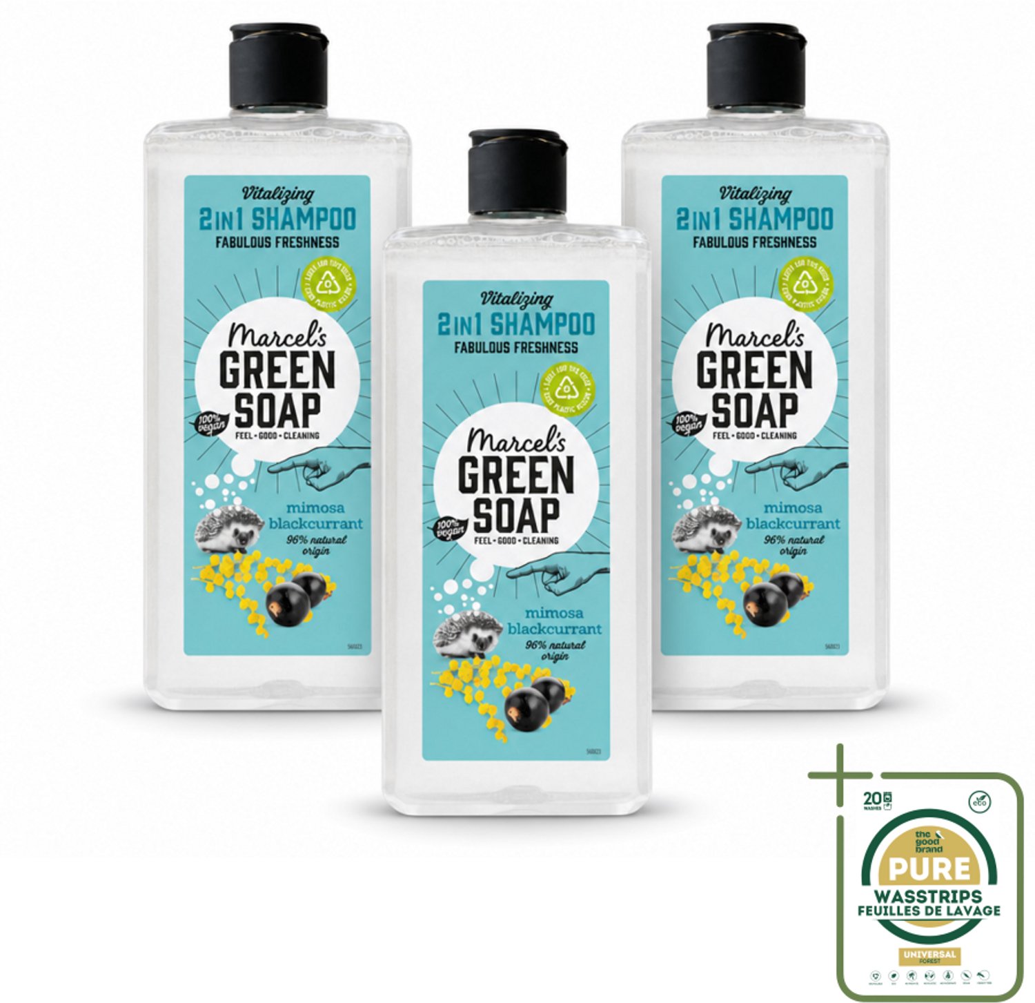 3 x Marcel's Green Soap - Shampoo & Conditioner 2-in-1 - Mimosa & Black Currant - Verzorging in één - 300 ml - Wasstrips - Shampoo En Conditioner - Natuurlijke Haarverzorging - 2 In 1 Shampoo - Haarverzorging - Haar Reiniging