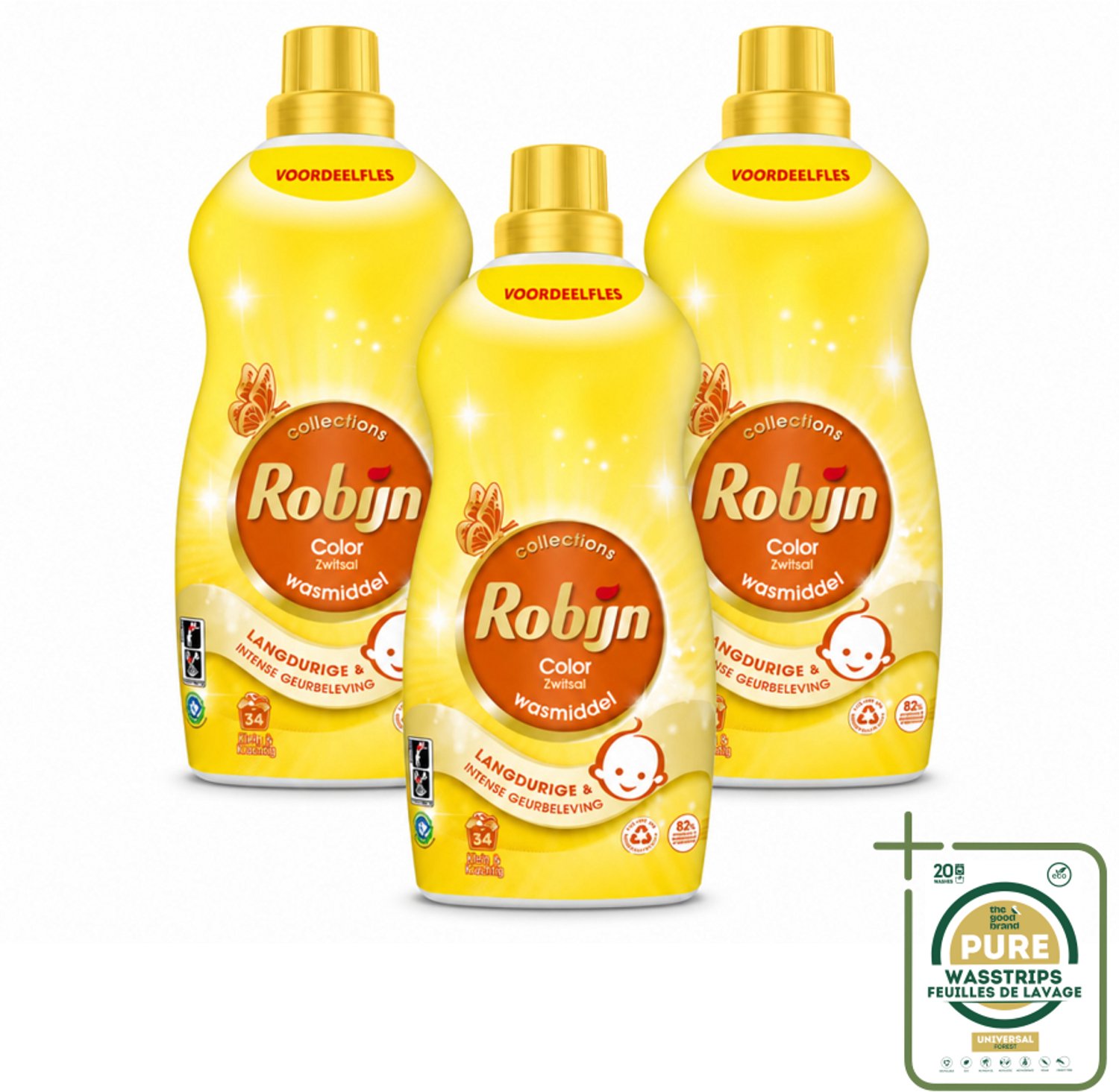 3 x Robijn - Klein & Krachtig Zwitsalgeur - Vloeibaar Wasmiddel - 34 Wasbeurten - 1,19 L - Wasstrips - Wasmiddel Zwitsal - Geur Zwitsal - Kleurbehoud - Gezond Wasmiddel - Biologisch Afbreekbaar