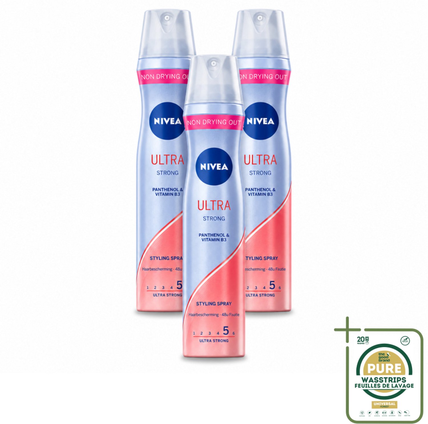3 x Nivea - Haarspray - Ultra Strong - 250 ml - Haarspray - Haarspray Ultra Strong - Haarspray 250 Ml - Haarspray Met Macadamiaolie - Haarspray 24 Uur Hold