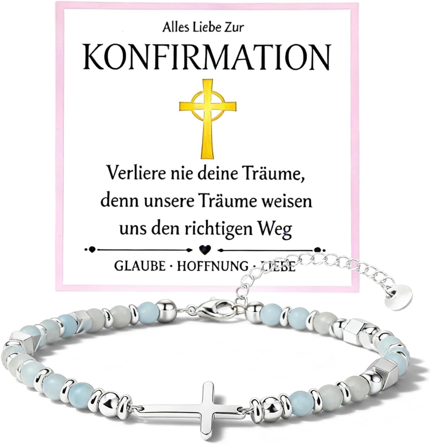 Christelijke armband, kruisarmband voor vrouwen, meisjes, dochter, nichtje, kleinkind, zus, religieus cadeau, vrouw met kruishanger, geloof, communie, doop
