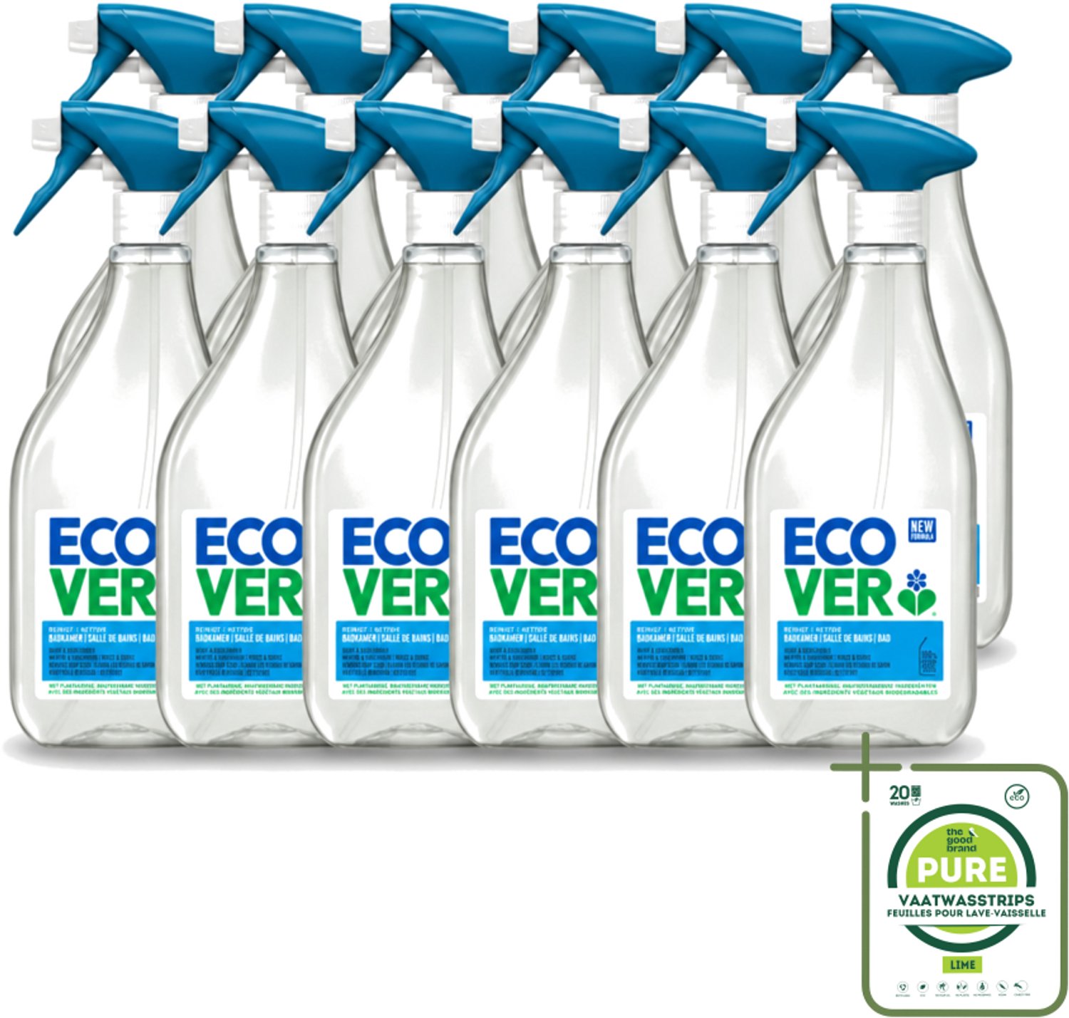 12 x Ecover - Badkamerreiniger - Munt & Komkommer - 500 ml - Grootverpakking - Vaatwasstrips - Badkamerreiniger - Kalkverwijdering - Zeepresten - Plantaardige Reiniger - Ecologische Reiniger